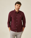 Men's Shirt Long Sleeve Slim Fit Oxford Cotton Vibrant Duck Raw Contrast Buttons Side Details Woven Label - Purple