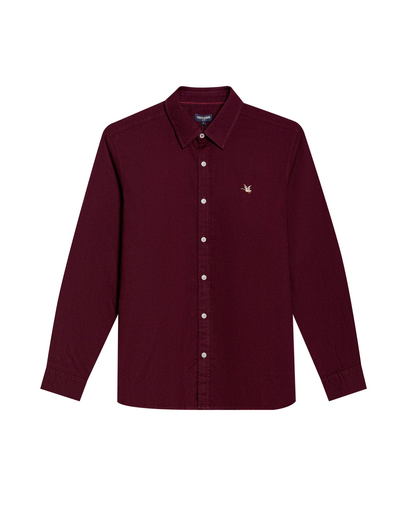 Mens Shirt Long Sleeve Slim Fit Oxford Cotton Vibrant Duck Raw Contrast Buttons Side Details Woven Label - Purple 63_611H027_MOR192118_3