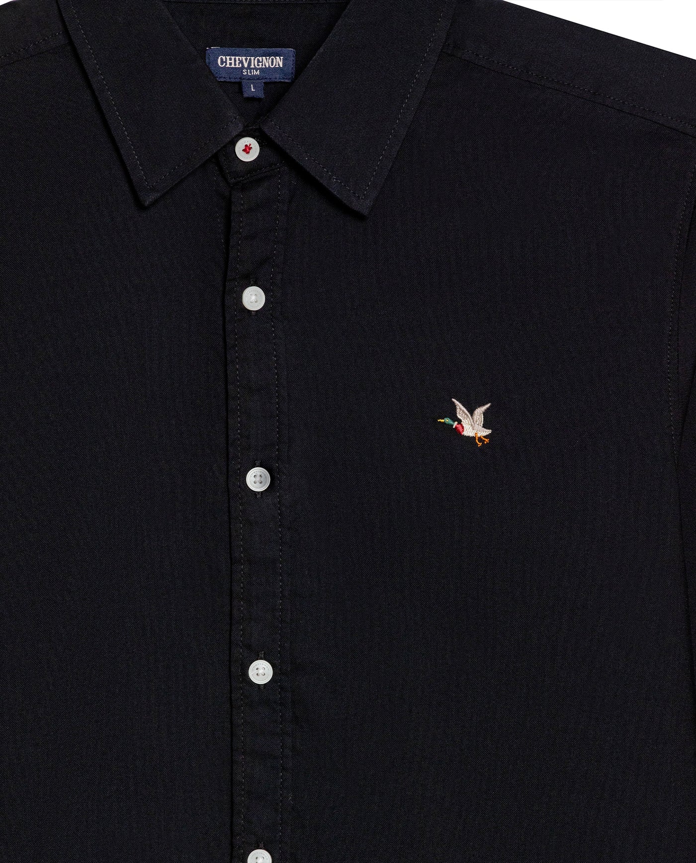 Mens Shirt Long Sleeve Slim Fit Oxford Cotton Vibrant Duck Raw Contrast Buttons Side Details Woven Label - Black 63_611H027_NEG194007_8