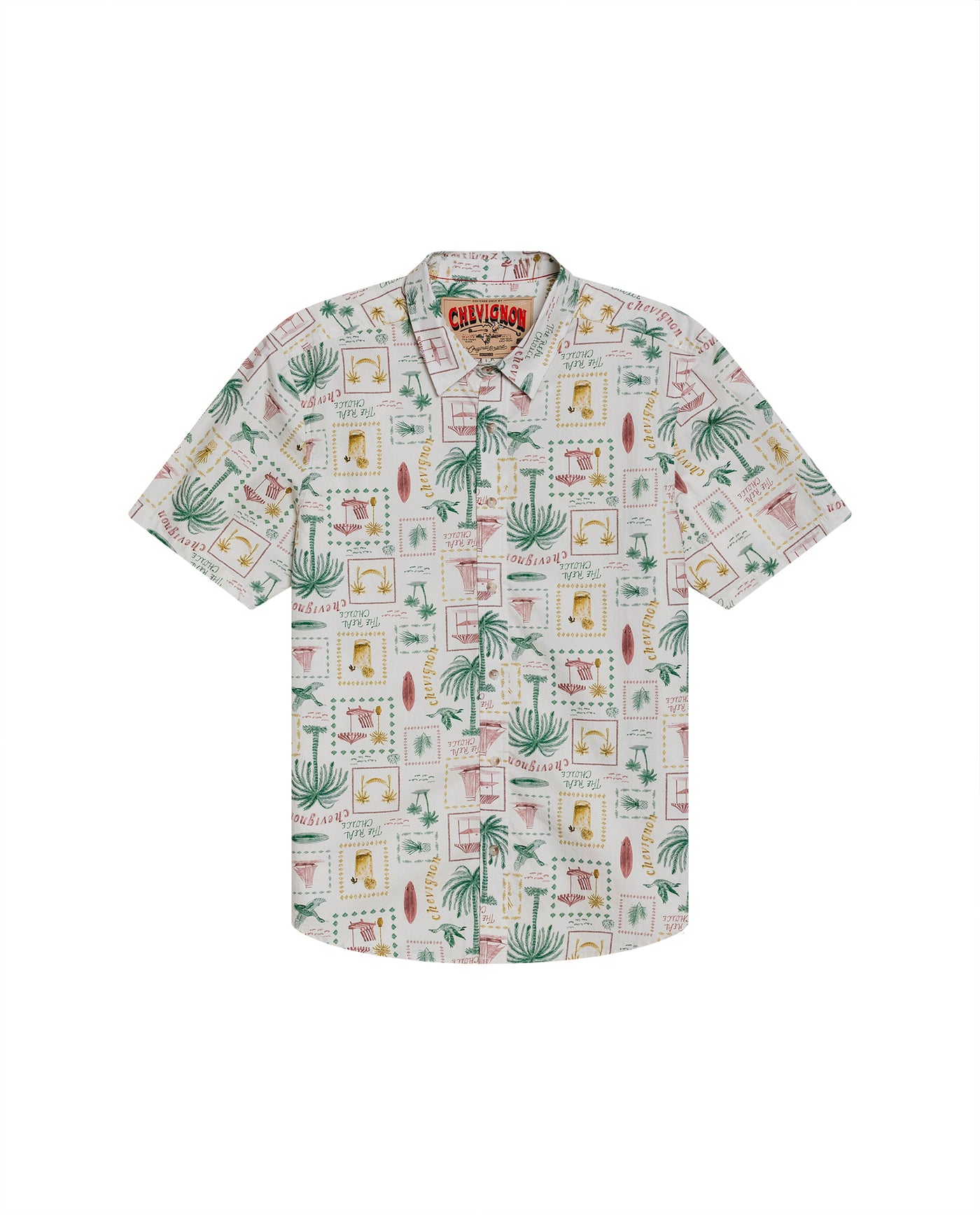 Mens Shirt Short Sleeve Classic Fit Resort Cotton Continuous Palm Print Flag Label No Pocket - Raw 63_611H029_CRU110606_3