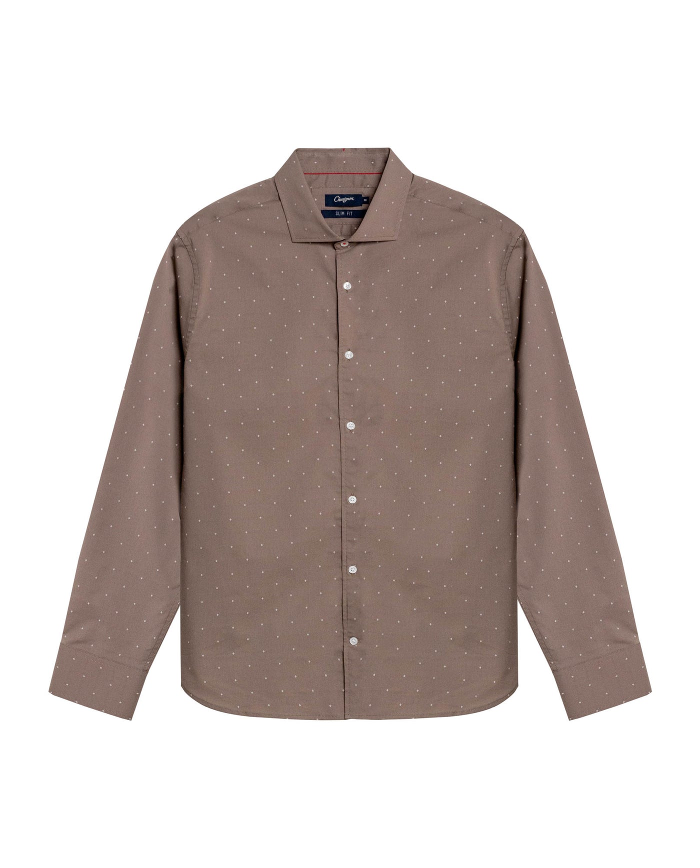 Mens Shirt Long Sleeve Slim Fit Cotton Coolmax Elastane Dobby Contrast Miniprint - Brown 63_611H030_CAF190808_3