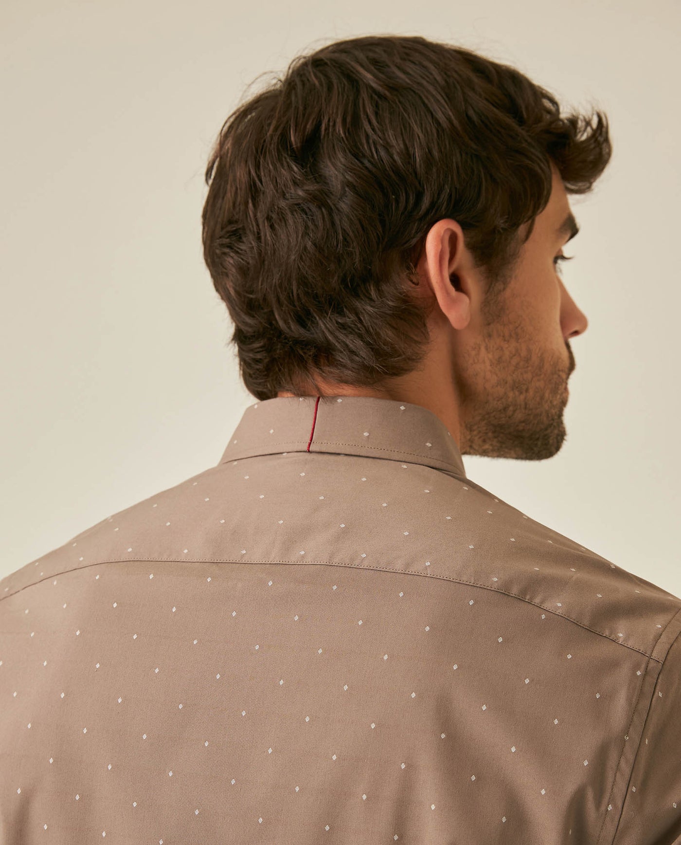 Mens Shirt Long Sleeve Slim Fit Cotton Coolmax Elastane Dobby Contrast Miniprint - Brown 63_611H030_CAF190808_7