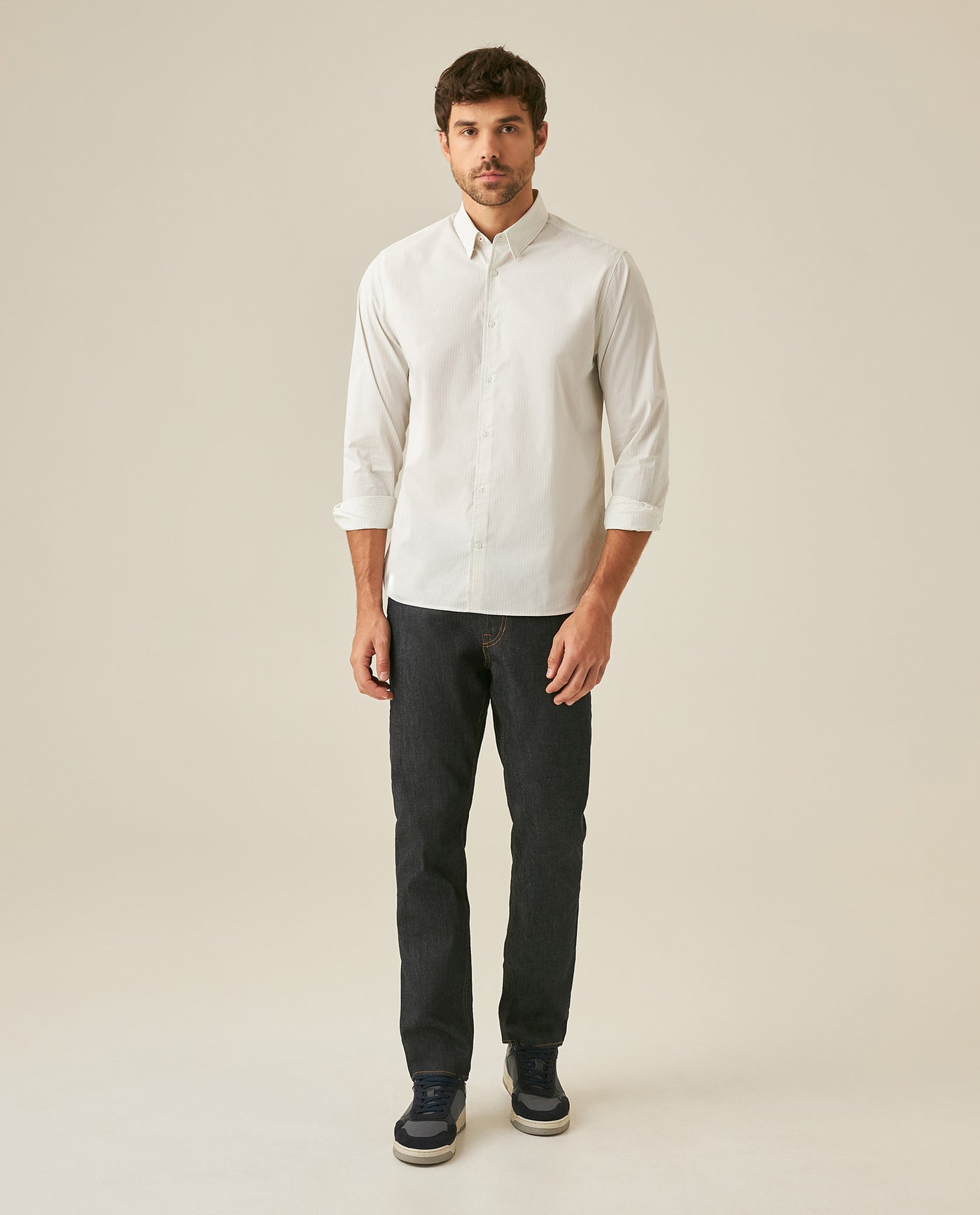 Mens Shirt Long Sleeve Classic Fit Cotton Coolmax Elastane Pre-Dyed Microtextured Stripe - Blue 63_611H032_AZU134110_4