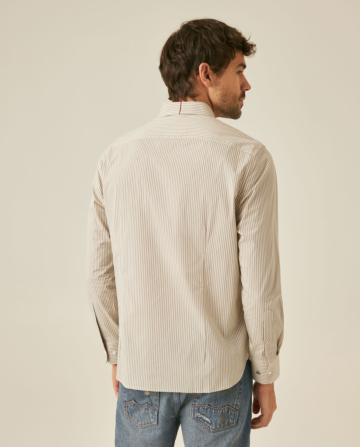 Mens Shirt Long Sleeve Classic Fit Cotton Coolmax Elastane Pre-Dyed Microtextured Stripe - Green 63_611H032_VER120109_6