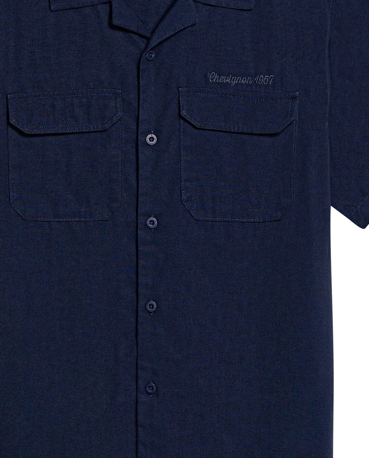 Mens Shirt Short Sleeve Classic Fit Lyocell Cotton Subtle Texture Patch Pockets Flaps Mini Lapel Collar - Blue 63_611H034_AZU193923_8