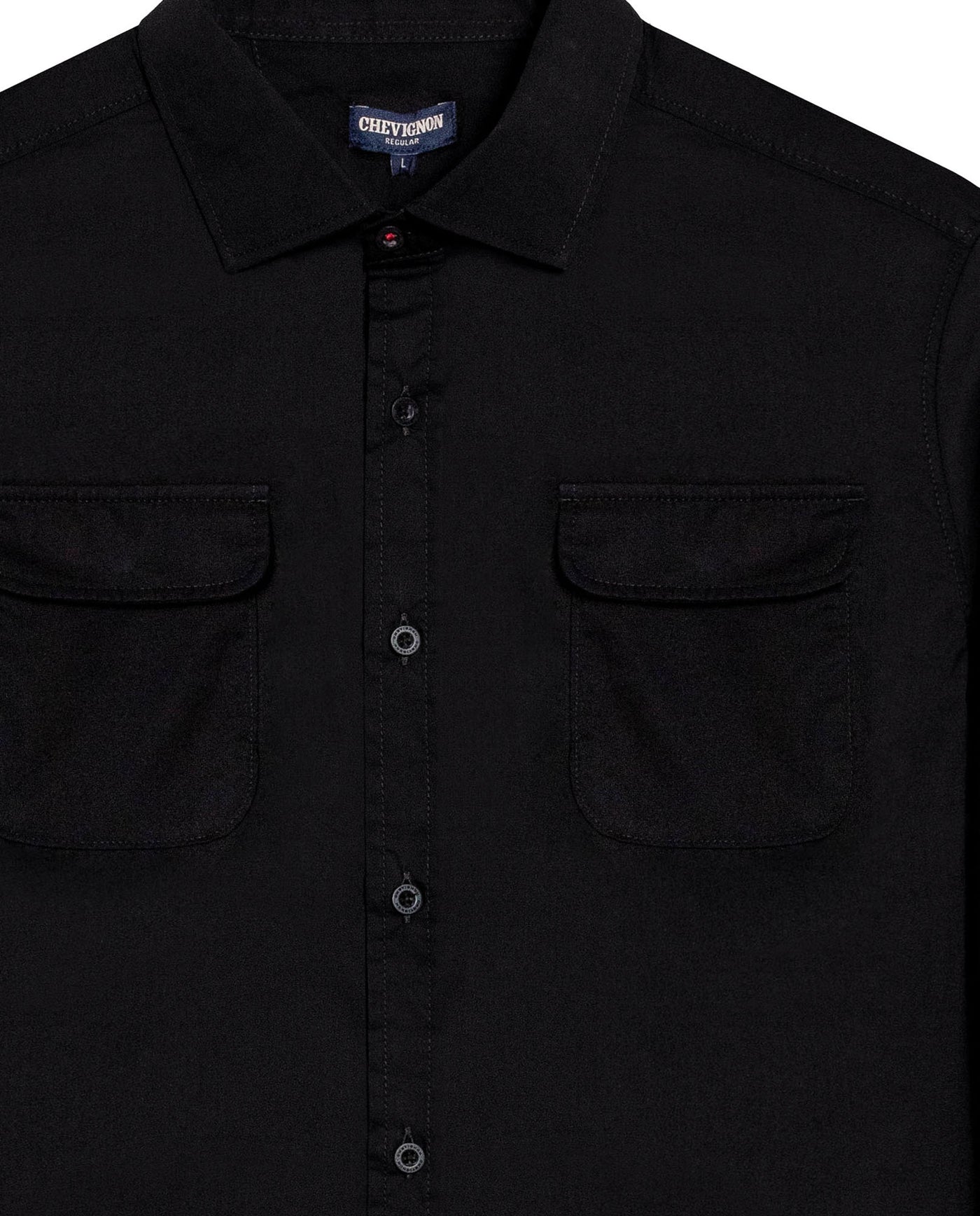 Mens Shirt Long Sleeve Regular Fit Cotton Twill Marked Diagonal Patch Pockets Flaps Hidden Snaps - Black 63_611H035_NEG194007_8