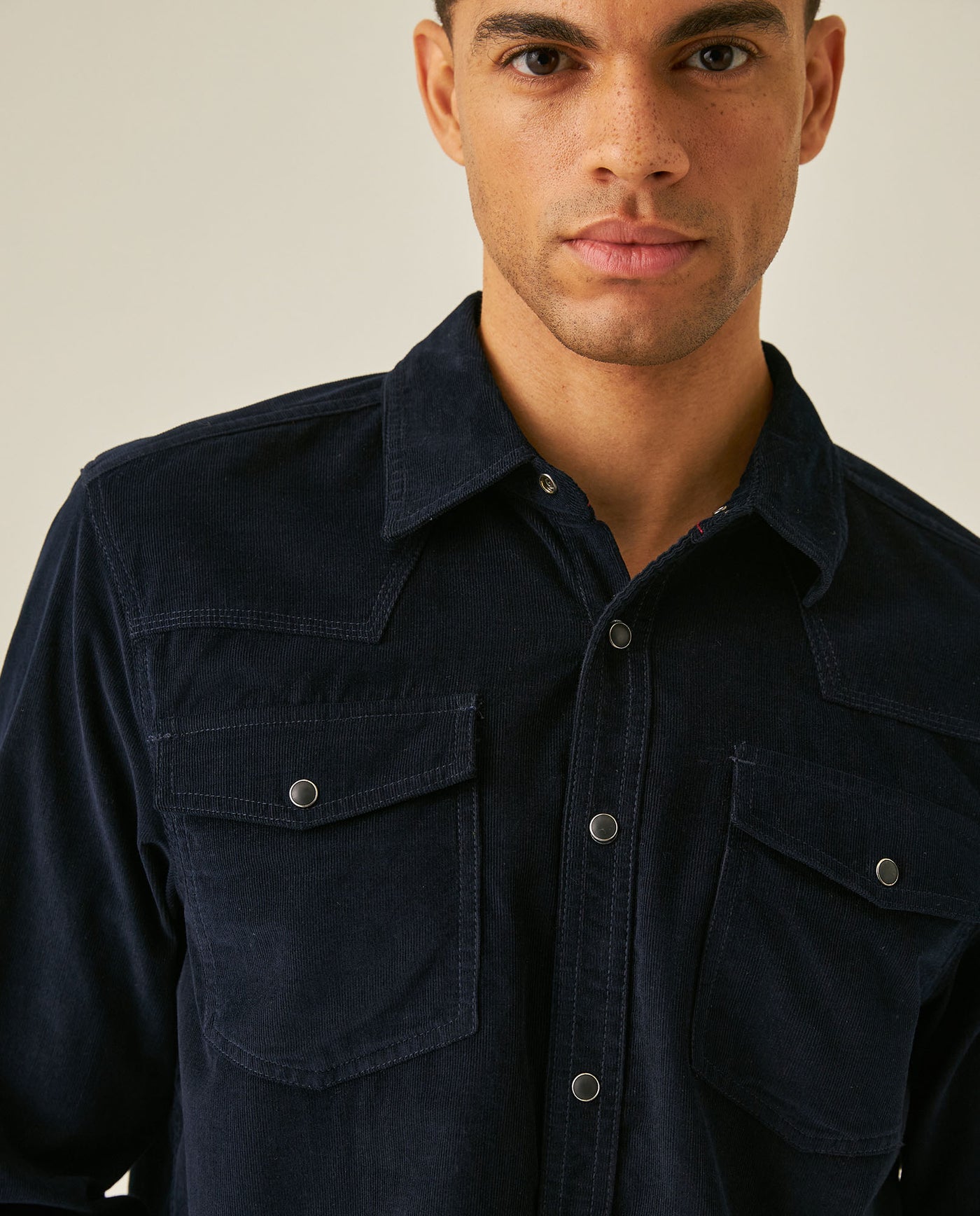 Mens Shirt Long Sleeve Regular Fit Cotton Corduroy Western Details Front Yoke Functional Pockets Snaps - Blue 63_611H036_AZU193923_5