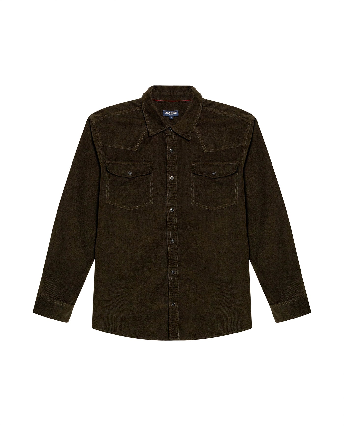 Mens Shirt Long Sleeve Regular Fit Cotton Corduroy Western Details Front Yoke Functional Pockets Snaps - Green 63_611H036_VER190414_3