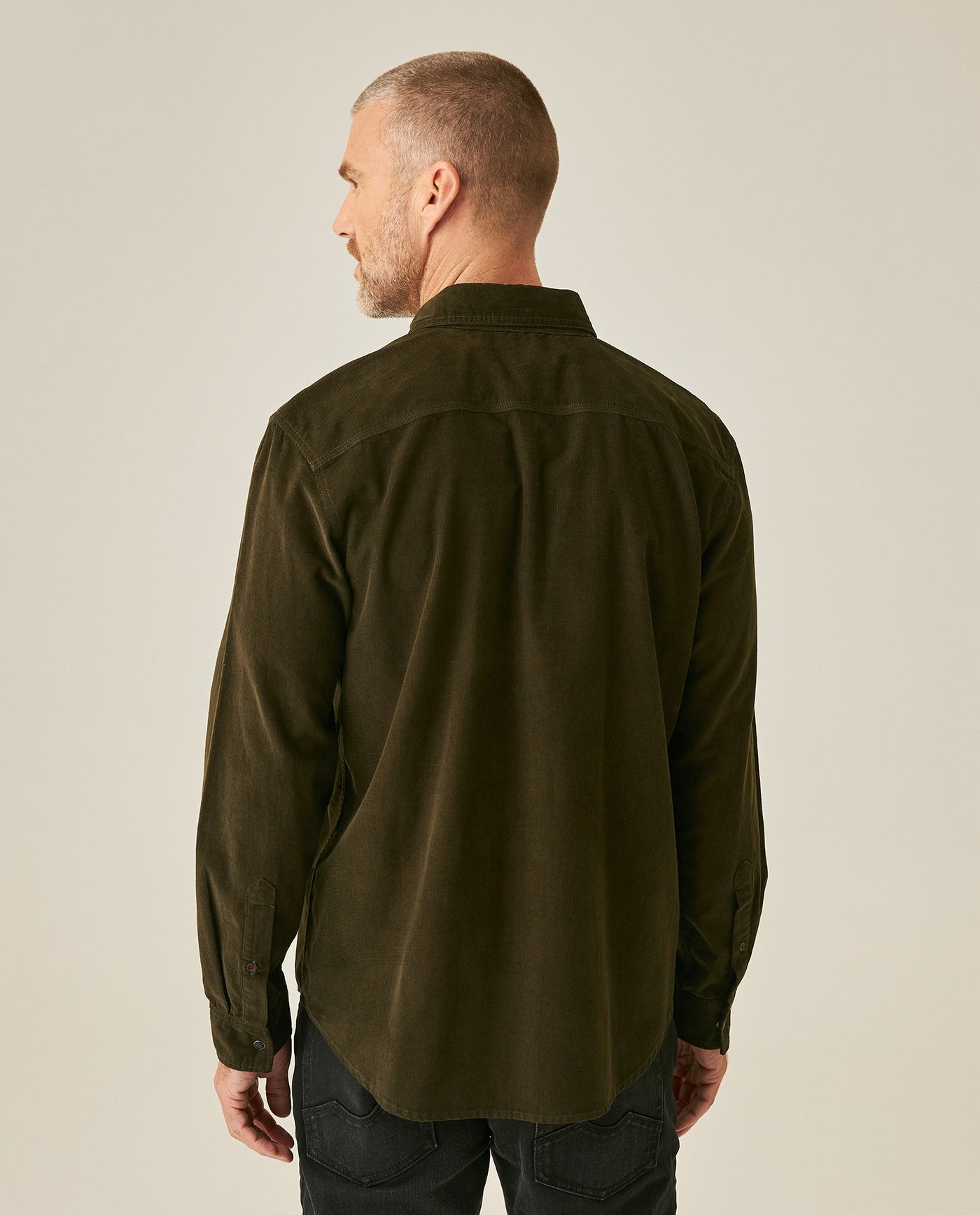Mens Shirt Long Sleeve Regular Fit Cotton Corduroy Western Details Front Yoke Functional Pockets Snaps - Green 63_611H036_VER190414_6