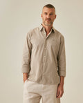 Men's Shirt Long Sleeve Slim Fit Oxford Cotton Pinstripe Pattern Contrast Side Pieces Yokes Marked Buttons - Beige