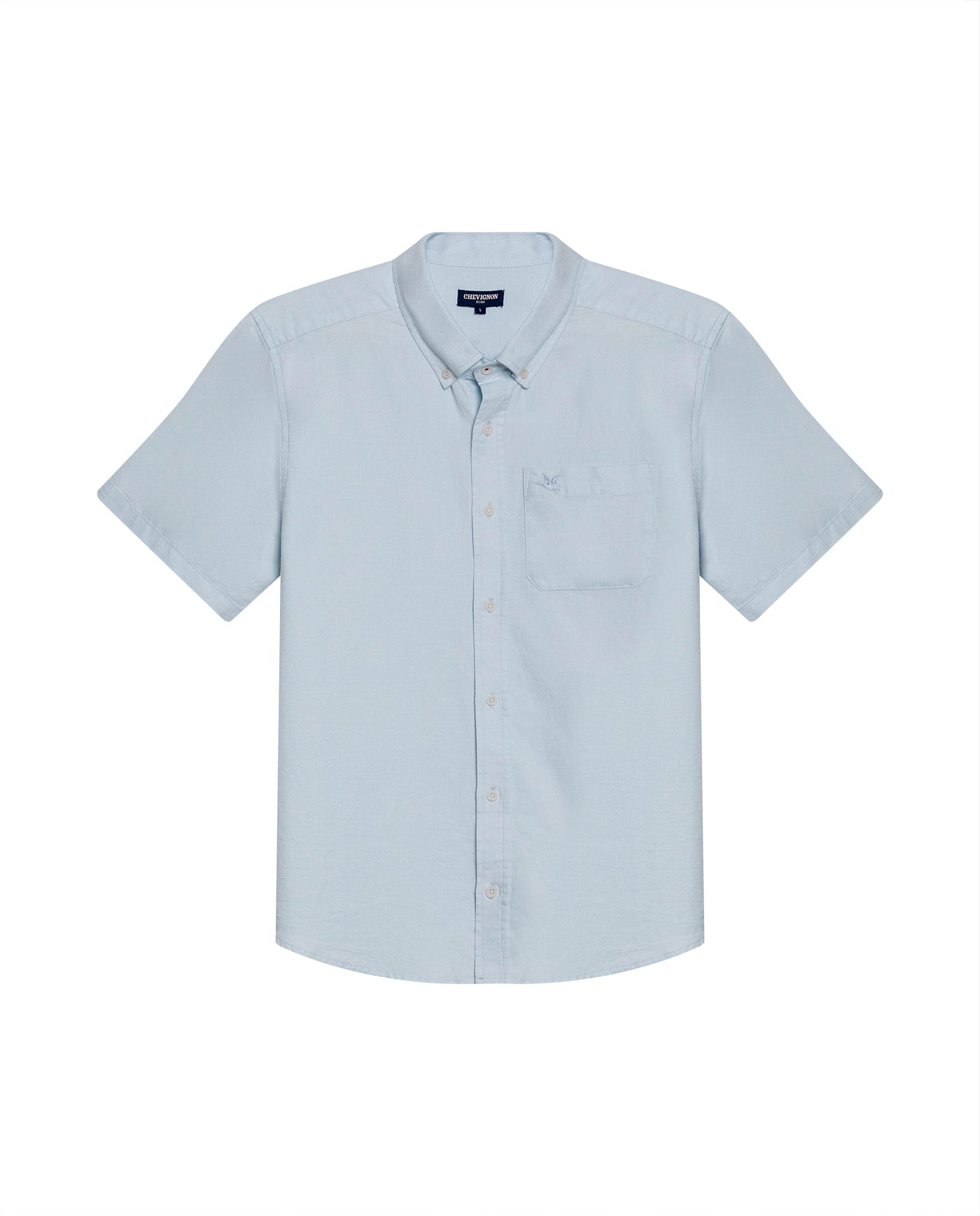 Mens Shirt Short Sleeve Slim Fit Button Down Cotton Slub Effect Embroidered Duck Contrast Buttons - Blue 63_611H040_AZU134202_3