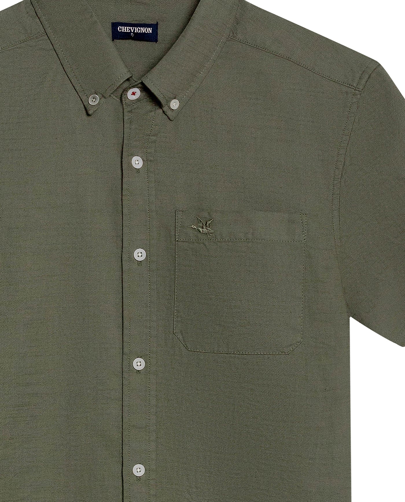 Mens Shirt Short Sleeve Slim Fit Button Down Cotton Slub Effect Embroidered Duck Contrast Buttons - Green 63_611H040_VER180515_8