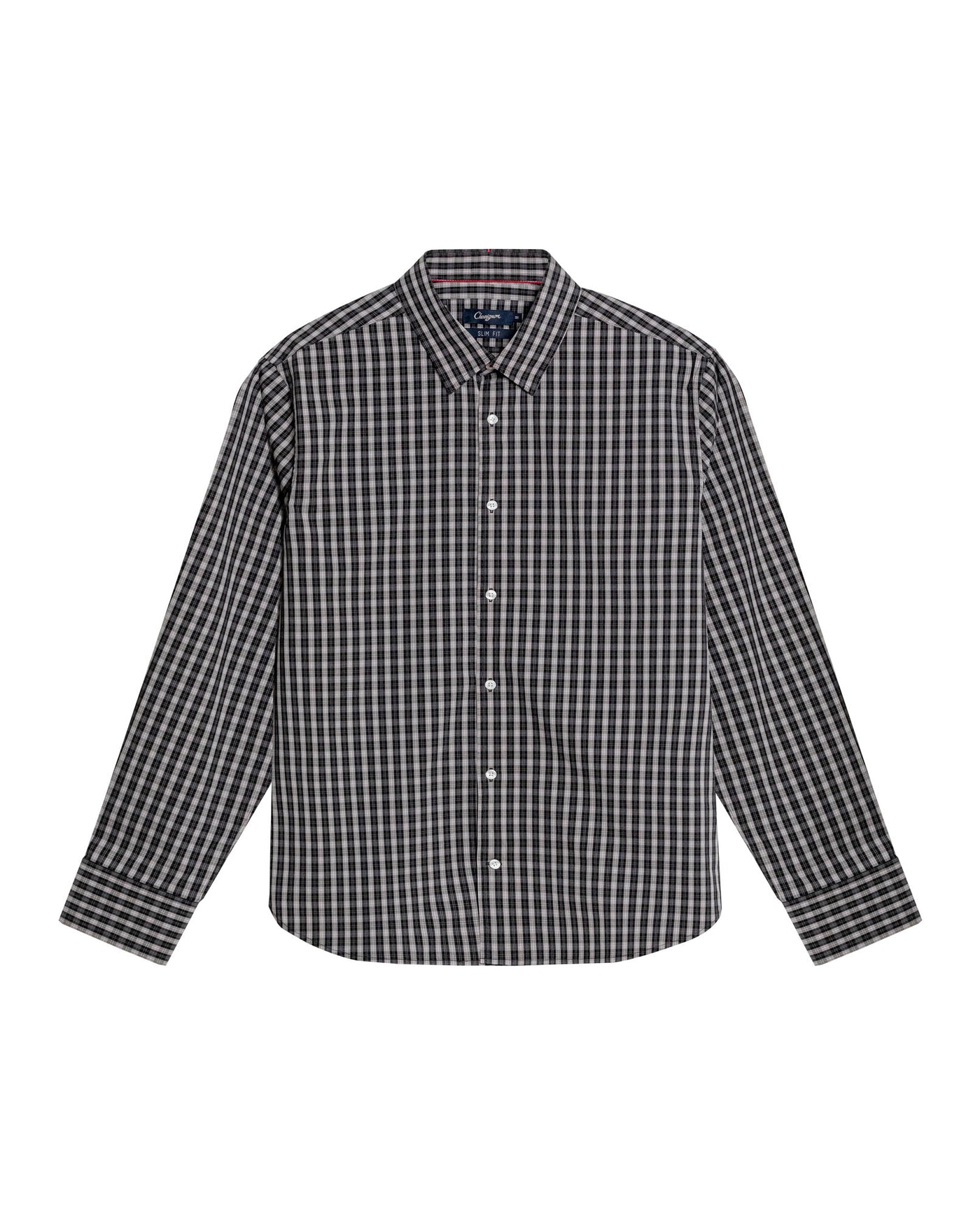 Mens Shirt Long Sleeve Slim Fit Cotton Coolmax Elastane Pre-Dyed Miniprint Check - Black 63_611H060_NEG194007_3
