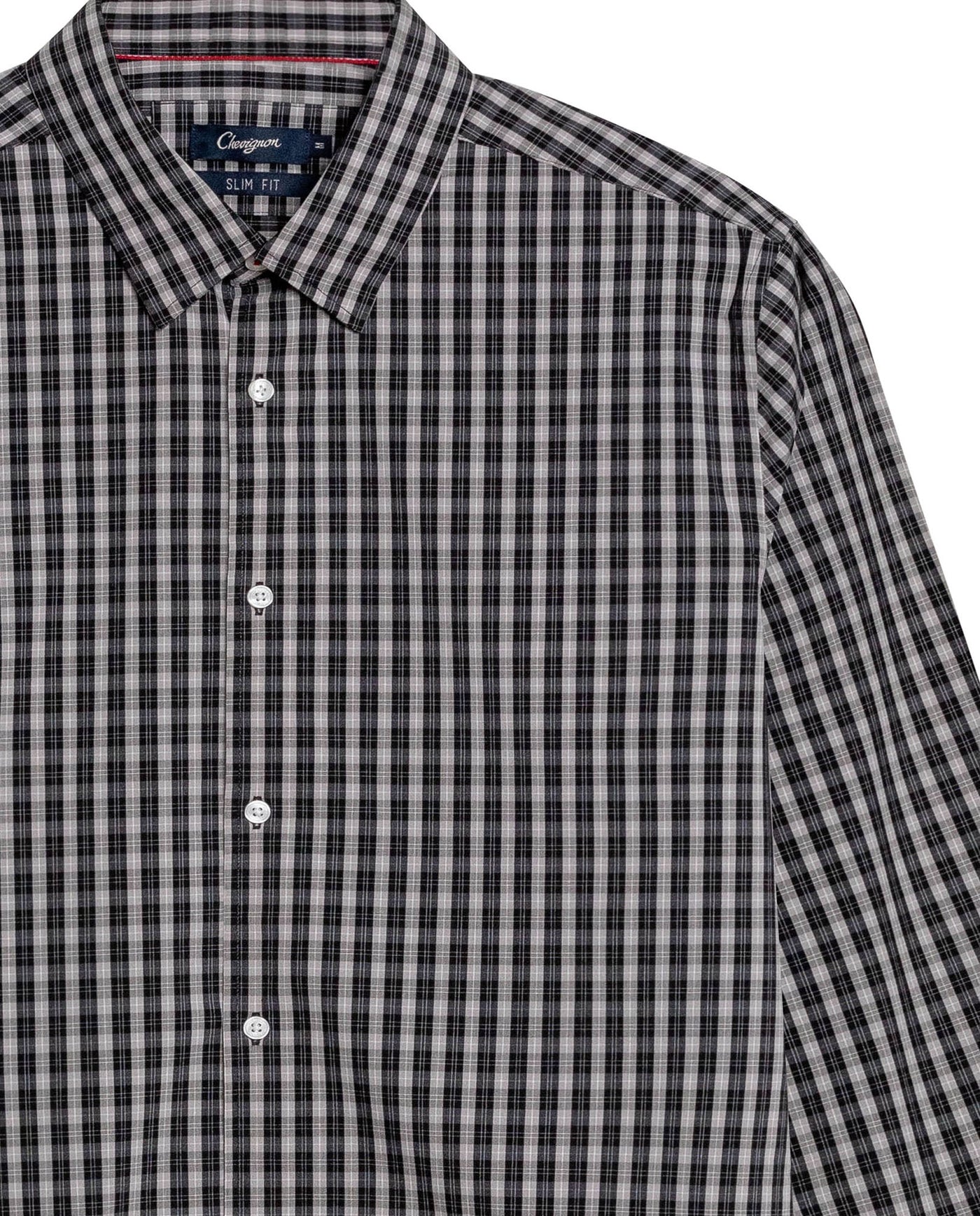 Mens Shirt Long Sleeve Slim Fit Cotton Coolmax Elastane Pre-Dyed Miniprint Check - Black 63_611H060_NEG194007_8