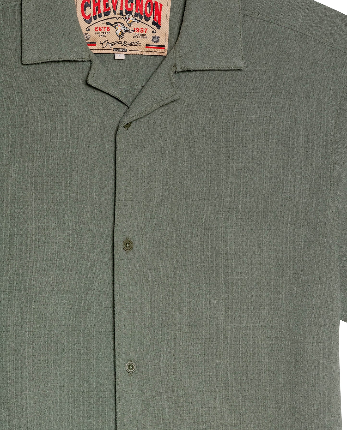 Mens Rodeo Shirt Short Sleeve Resort Classic Fit Lightweight Textured Cotton Open Collar - Green 63_611H701_VER190309_8