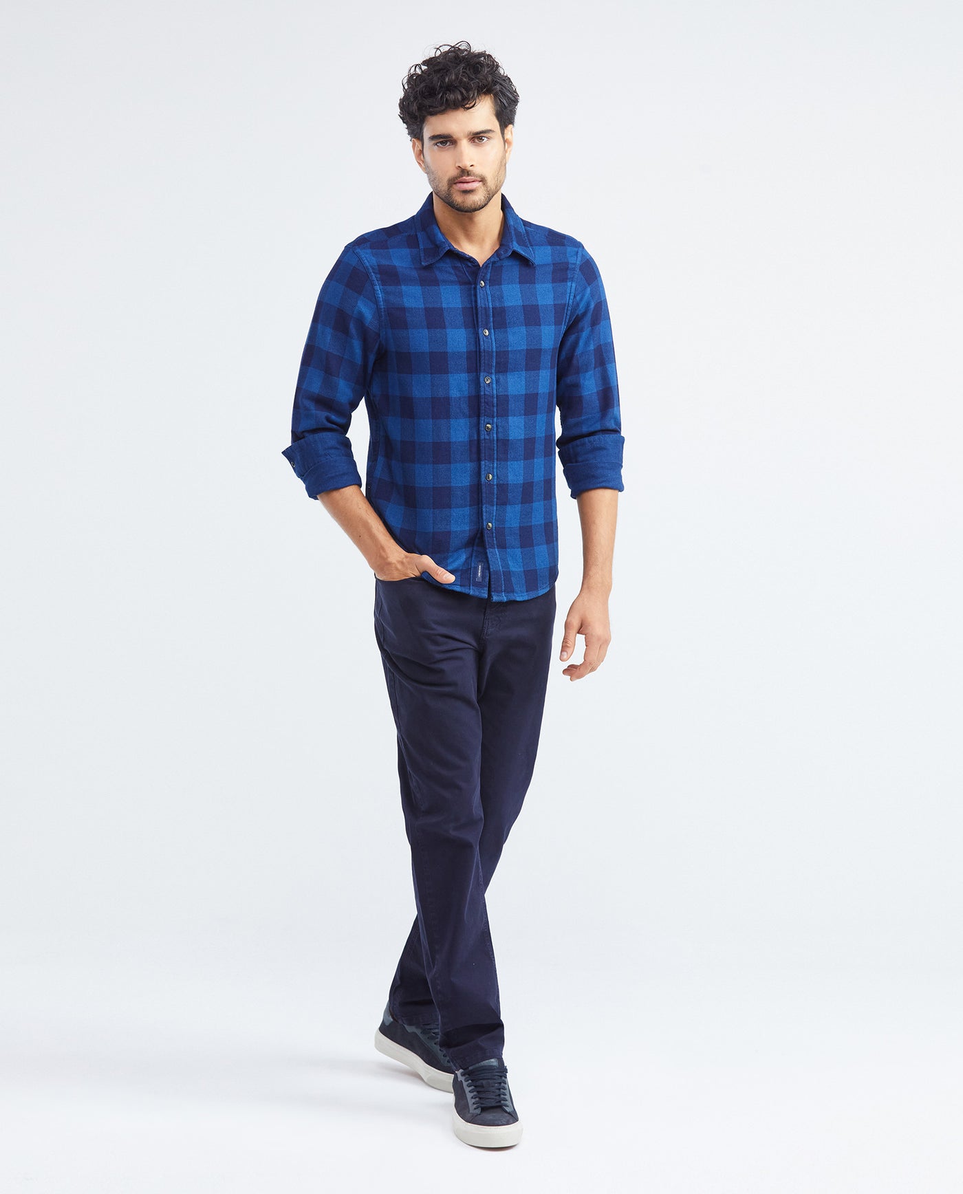 Men's Slim Fit Long Sleeve Reversible Double-Face Check Shirt in Cotton 612F004 - 3