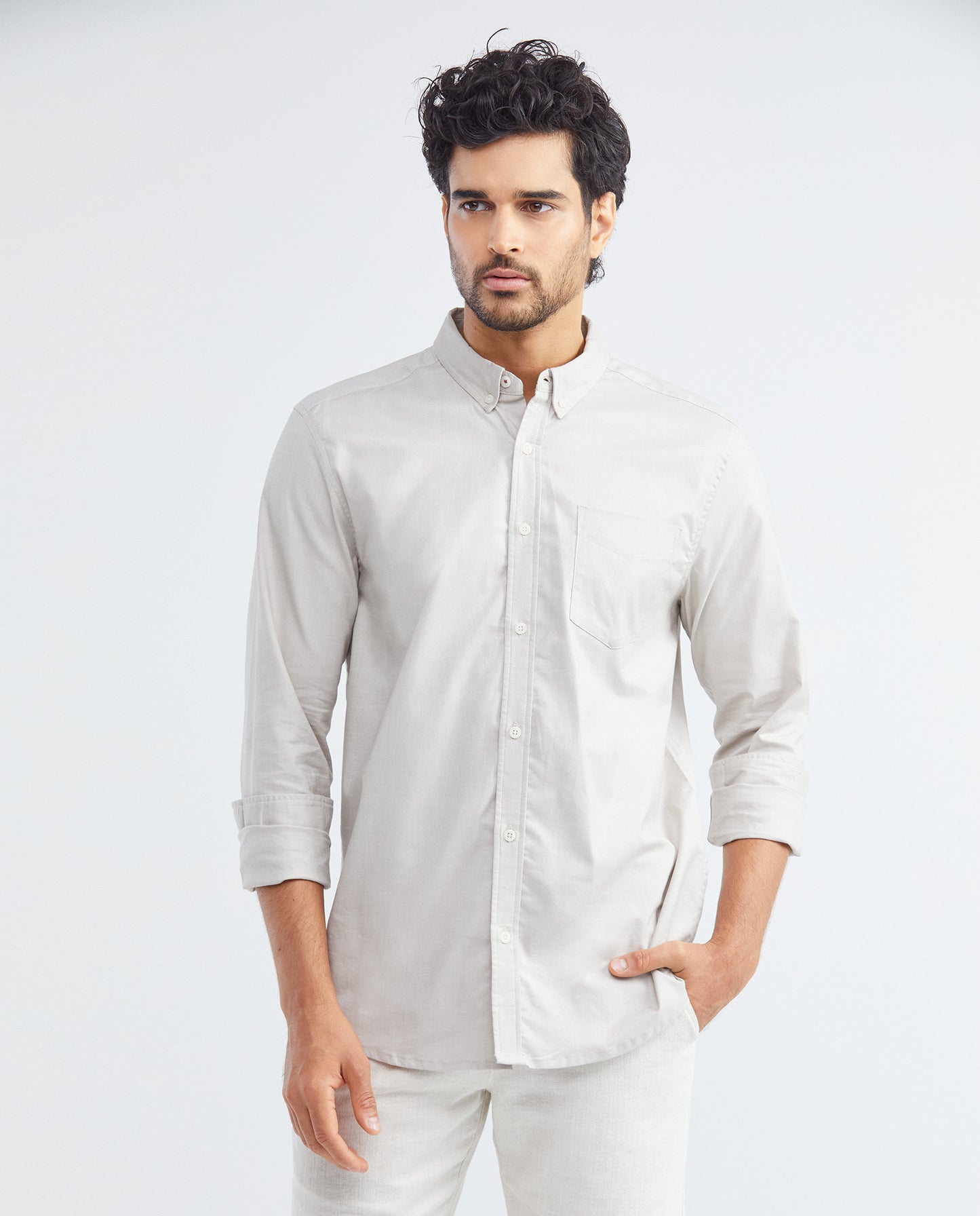 Men's Shirt, Classic Fit Long Sleeve - Button Down Collar - Gray - 6