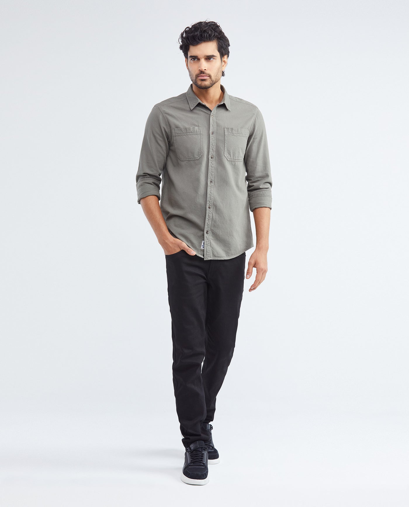 Men's Classic Fit Long Sleeve Dyed Full Fabric Shirt Pockets Red Internal Threads in Cotton 612F017 - 2
