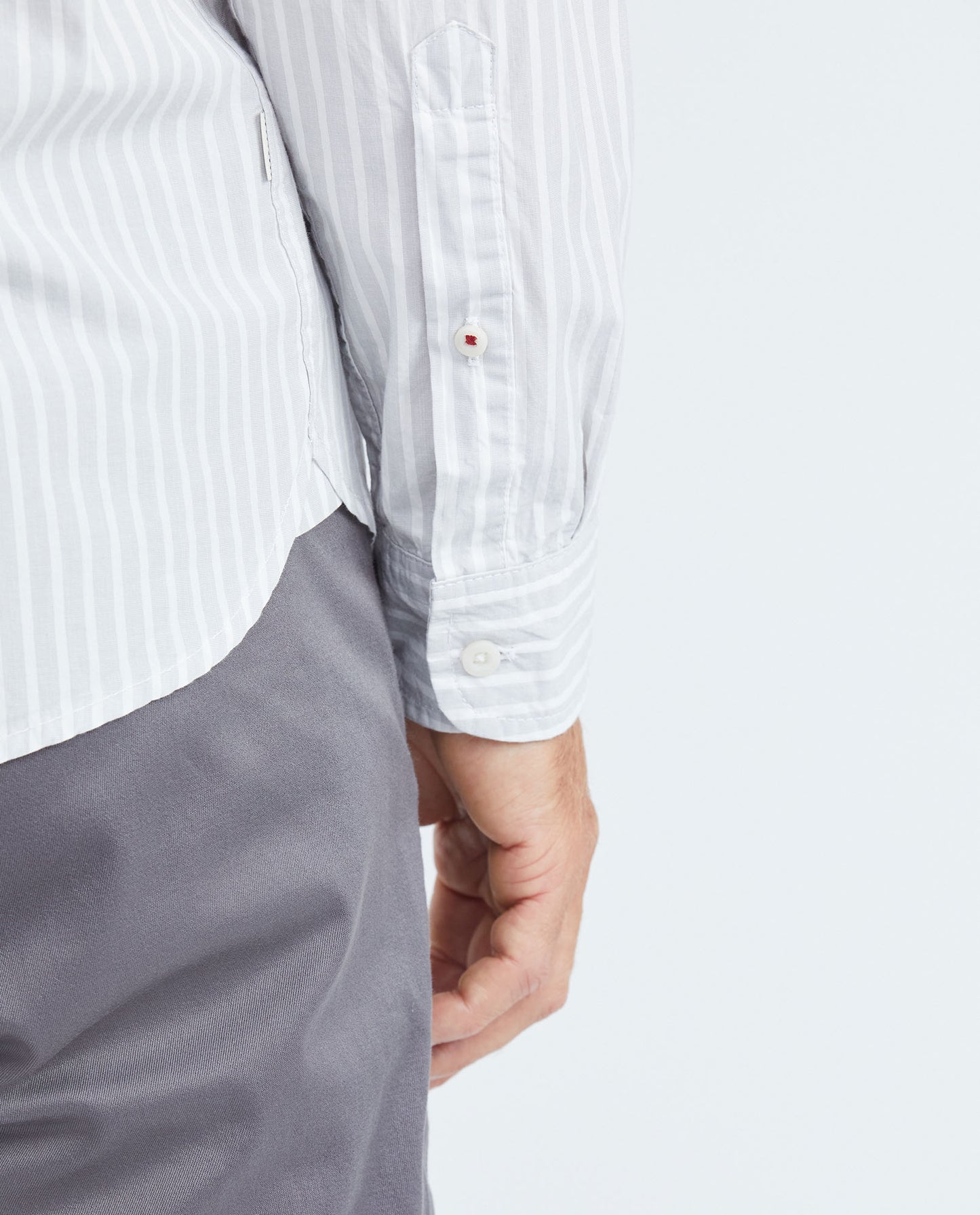 Men's Shirt, Slim Fit Long Sleeve - Vertical Stripes - Gray - 6