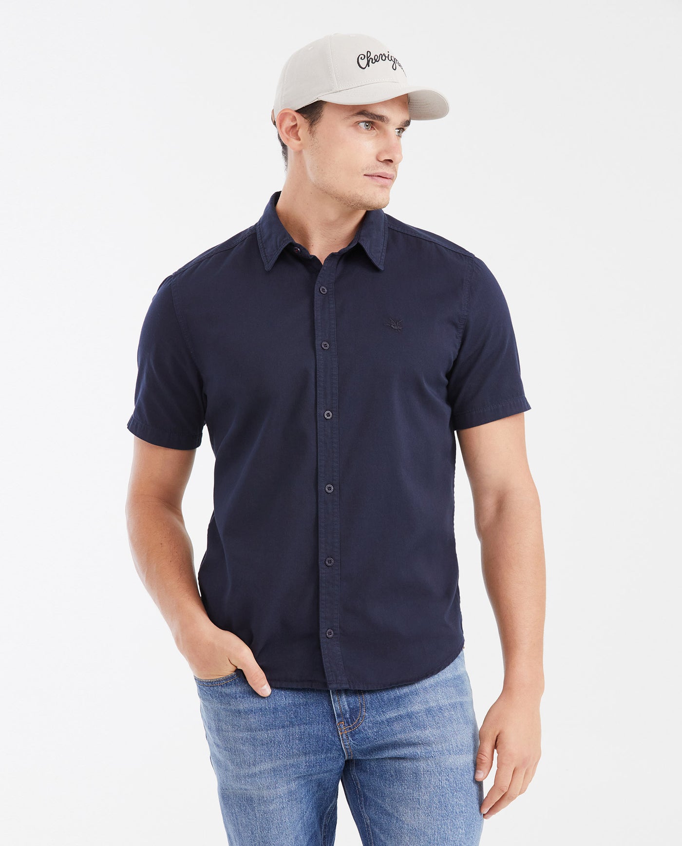 Men's Slim Fit Denim-Style Cotton Twill Casual Shirt - 1