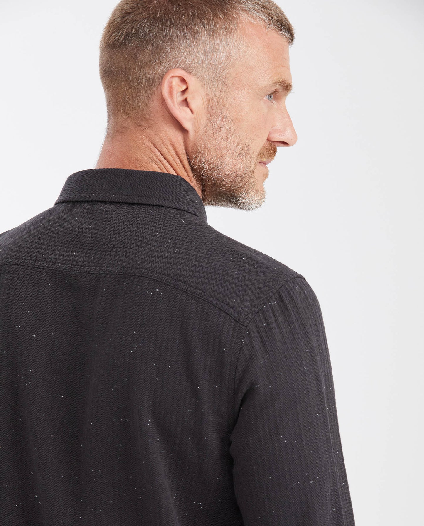 Men's Slim Fit Long Sleeve Herringbone Texture Shirt - Black - 6