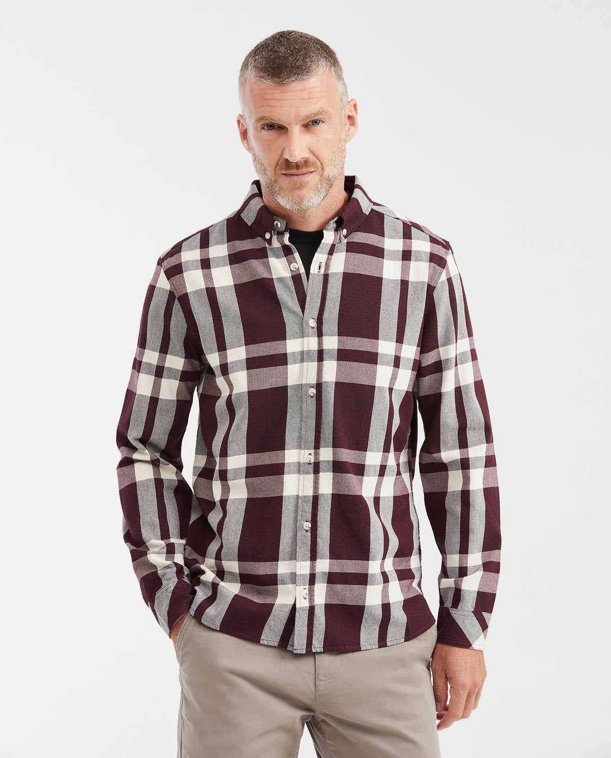 Men's Short Sleeve Slim Fit Plaid Shirt - Red 612G035 - 1