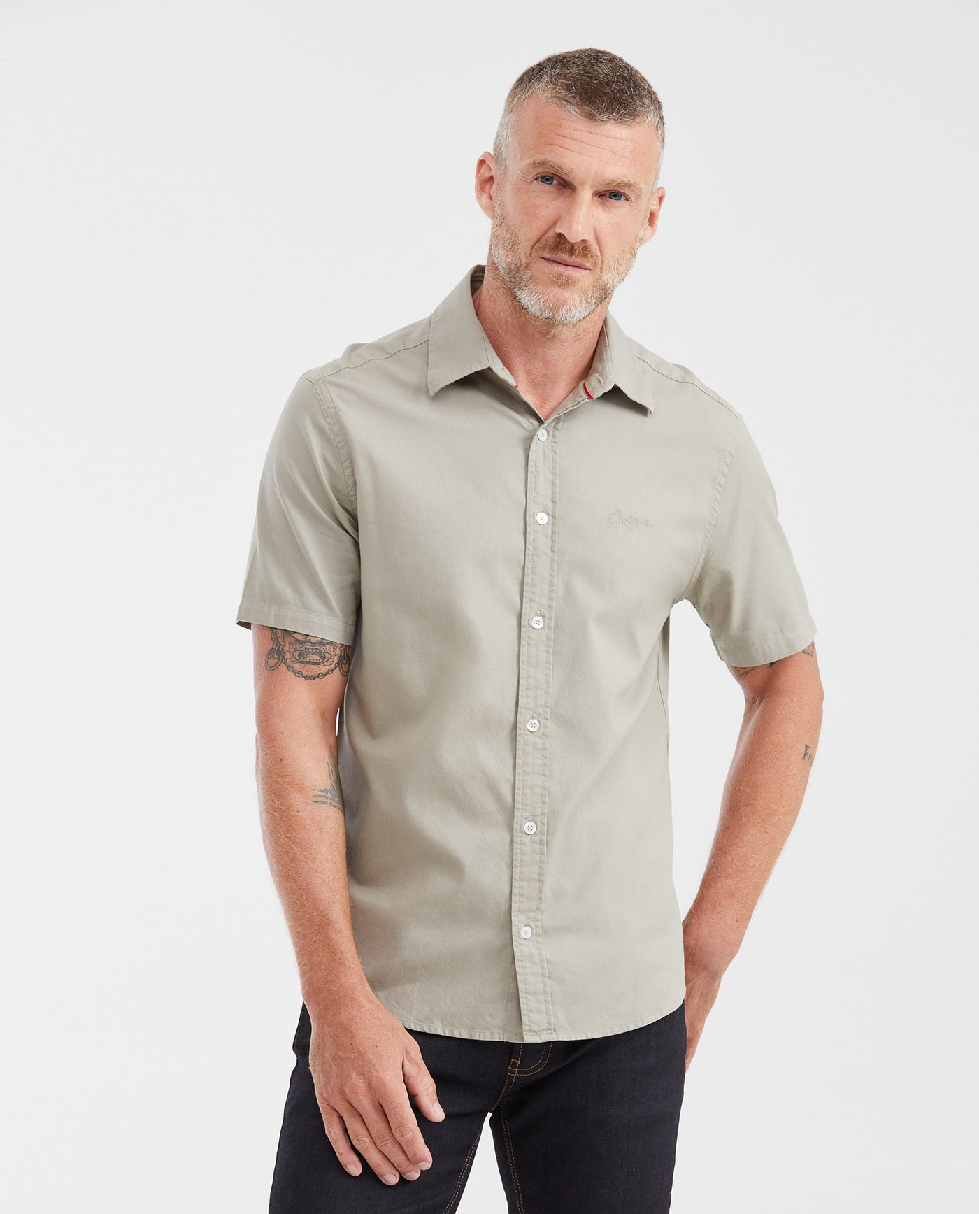 Slim Fit Short Sleeve 100% Cotton Shirt for Men - Gray 612G051 - 1