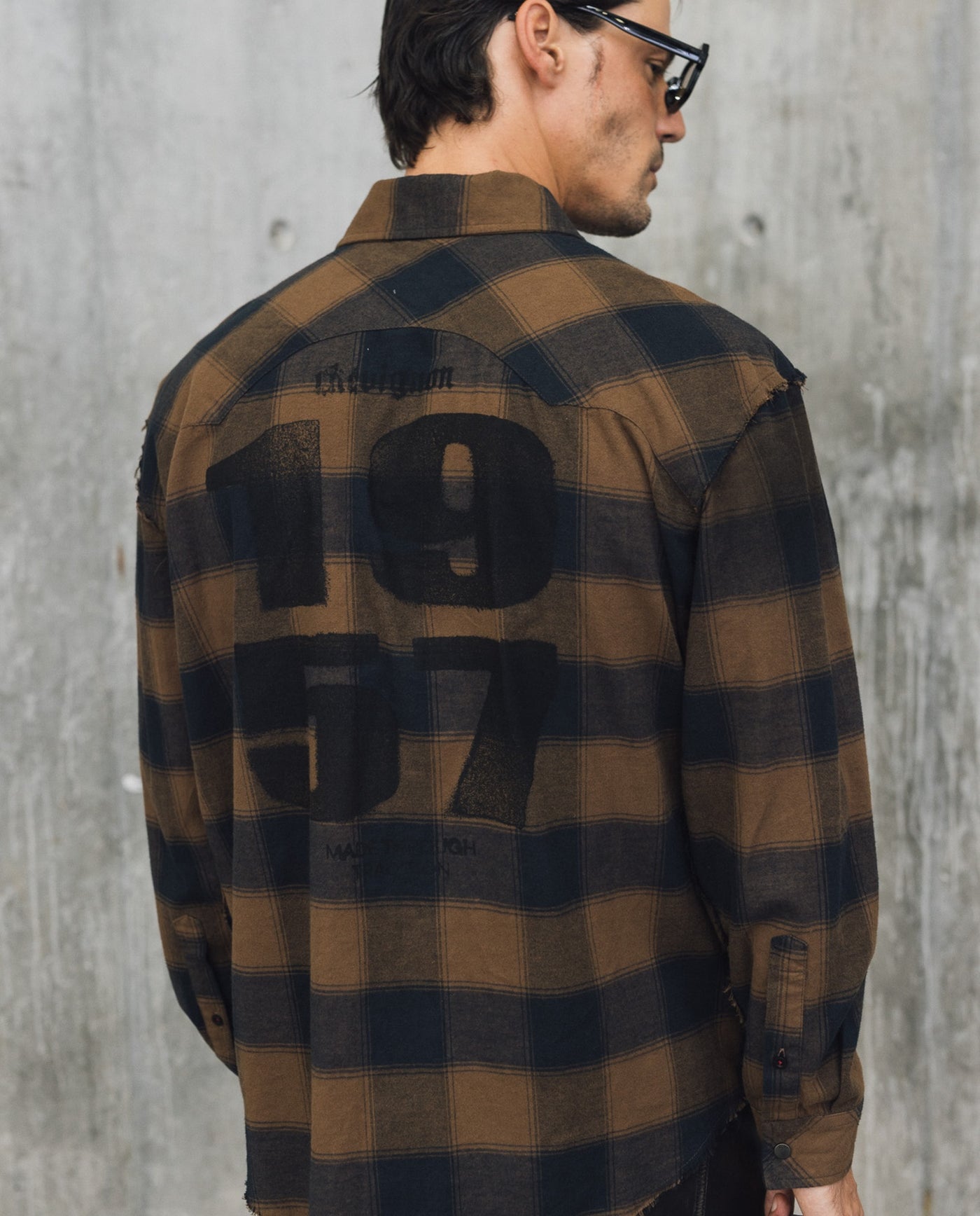 Mens Oversized Plaid Shirt - Special Collection - Brown 63_612H200_CAF190840_0