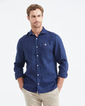 Men's Slim Fit Long Sleeve Linen Shirt Color Duck Natural Buttons