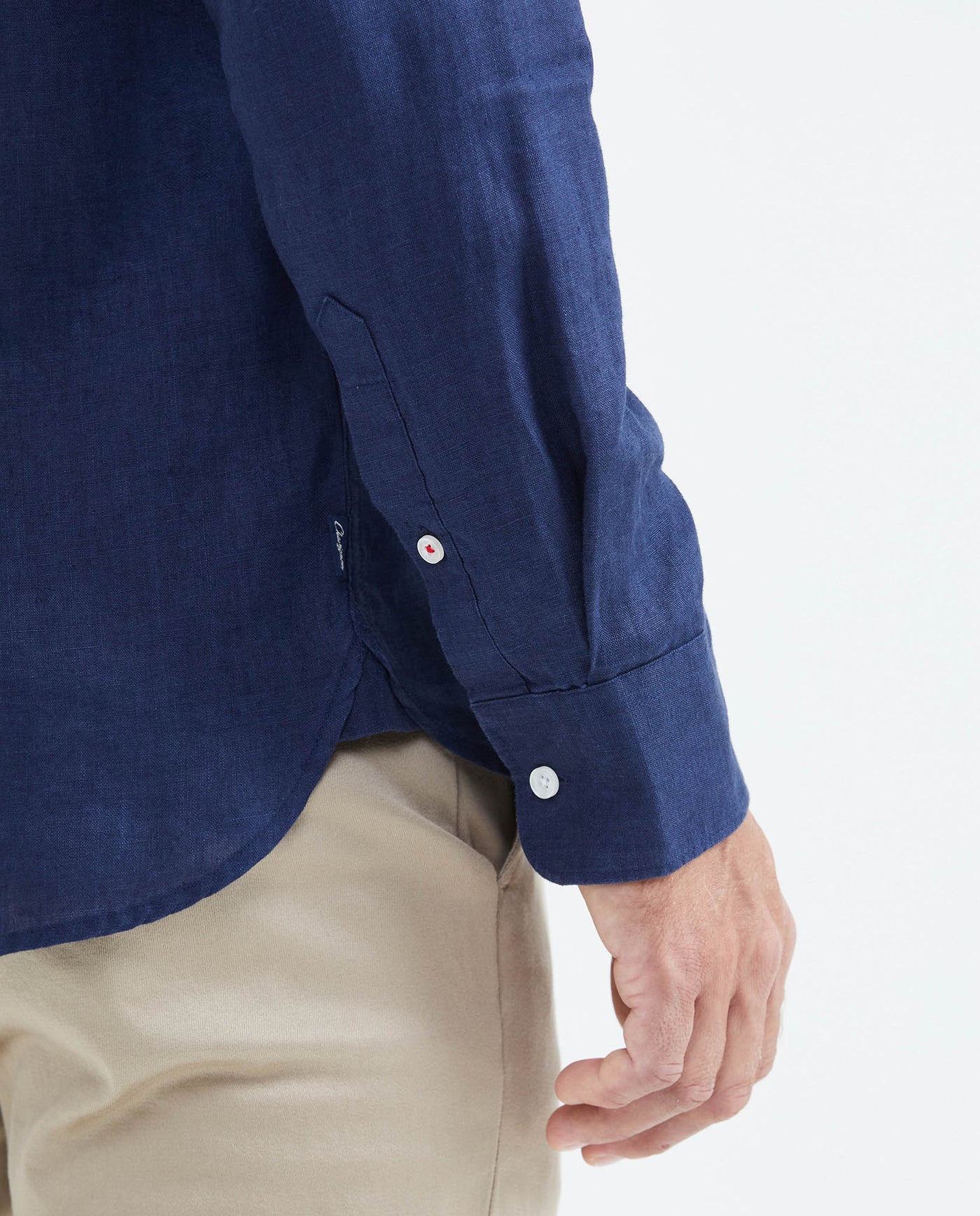 Men's Slim Fit Long Sleeve Linen Shirt Color Duck Natural Buttons - 5