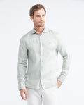 Men's Shirt Slim Fit Long Sleeve in Linen Natural Buttons - Green