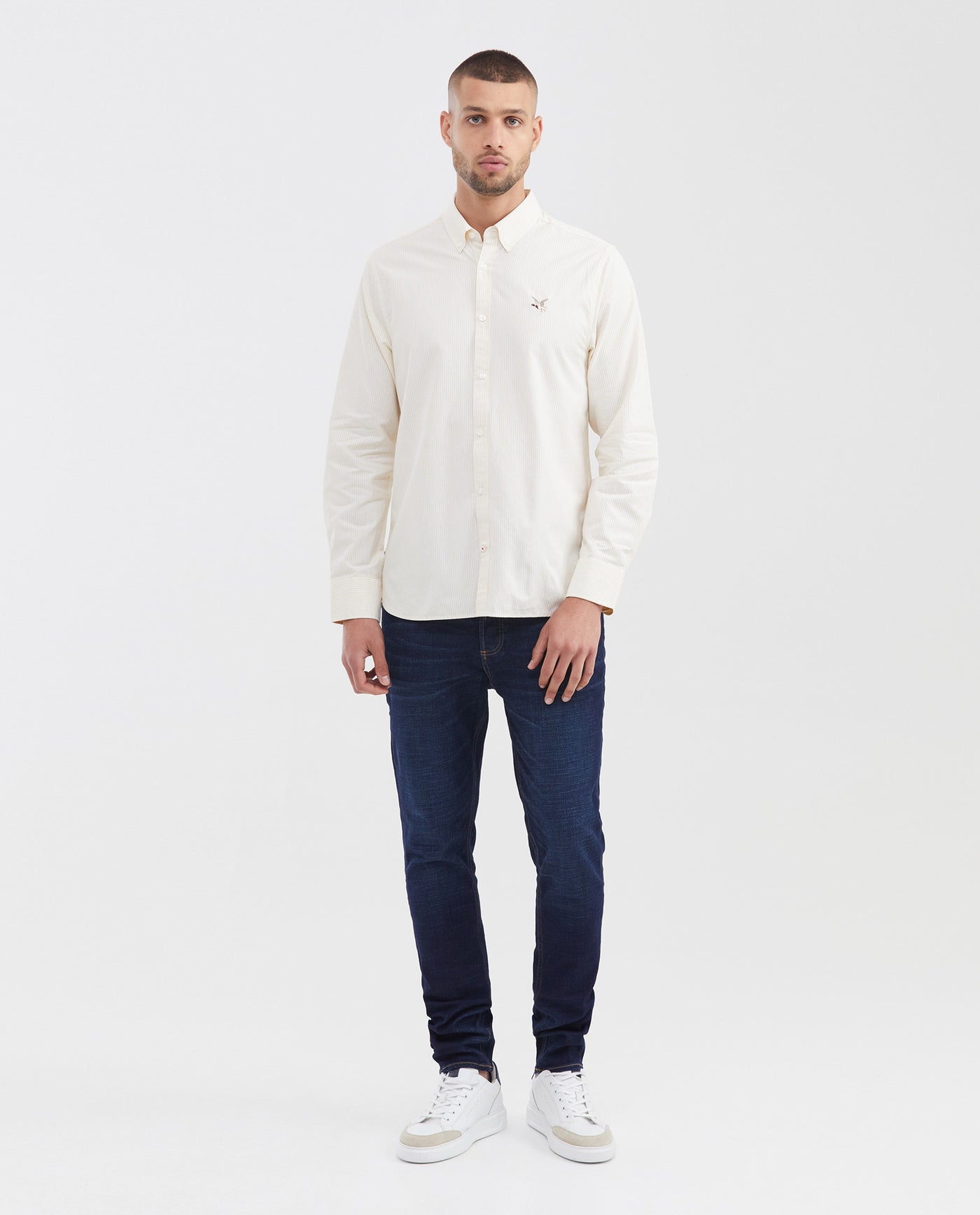 Men's Striped Oxford Shirt Spread Collar in Cotton - 2