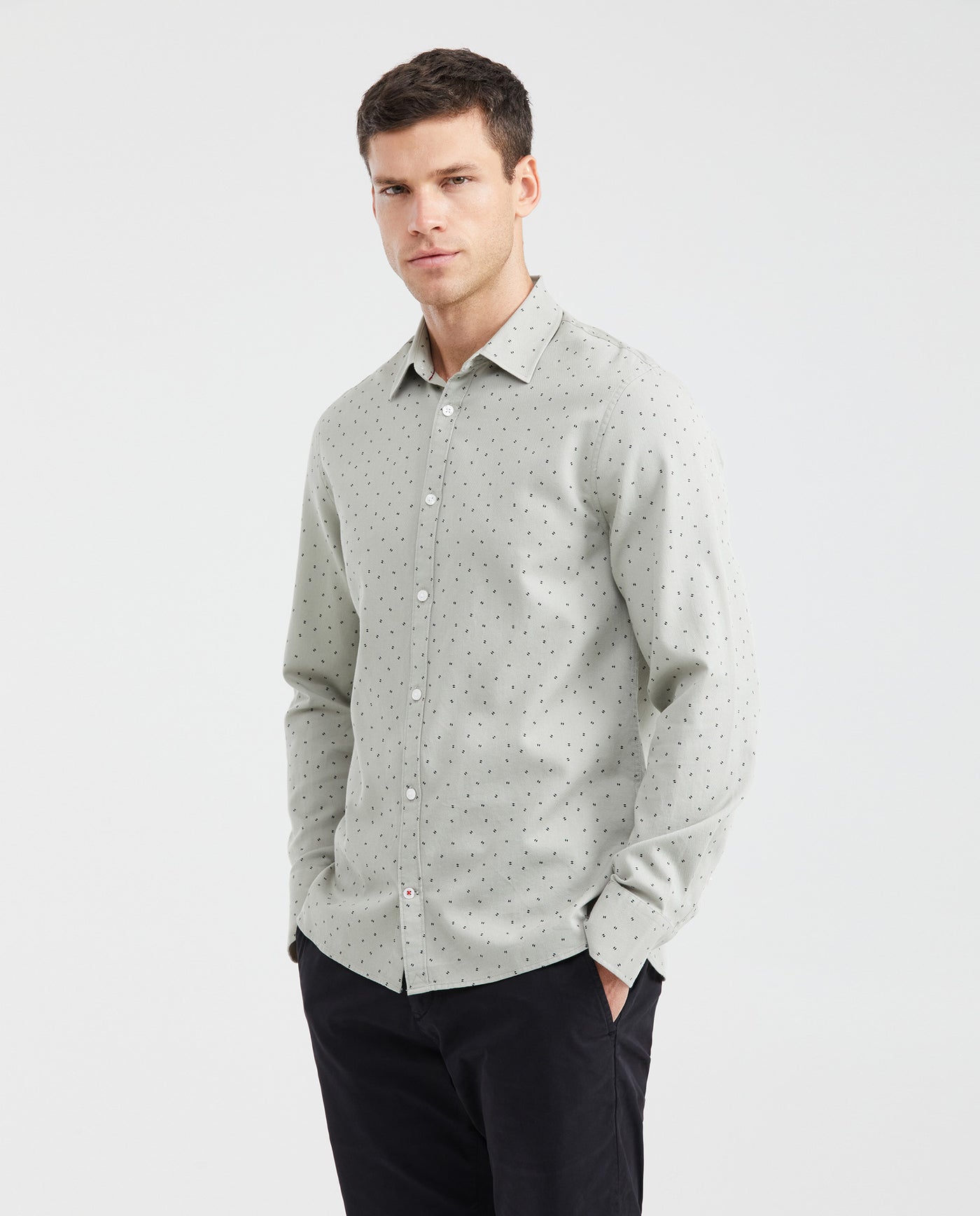 Men's Mini Print Button-Down Shirt 100% Cotton - 1