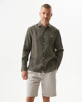 Men's Shirt: Long Sleeve 100% Linen Male - Green