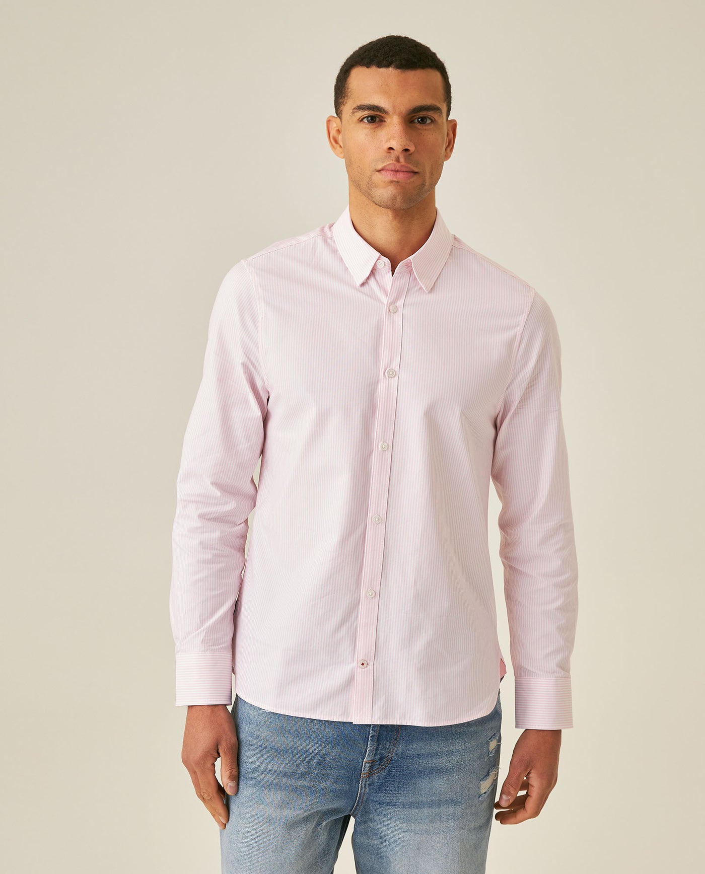 Men´s Slim Fit Striped Shirt - Pink 63_617H201_ROS161720_0