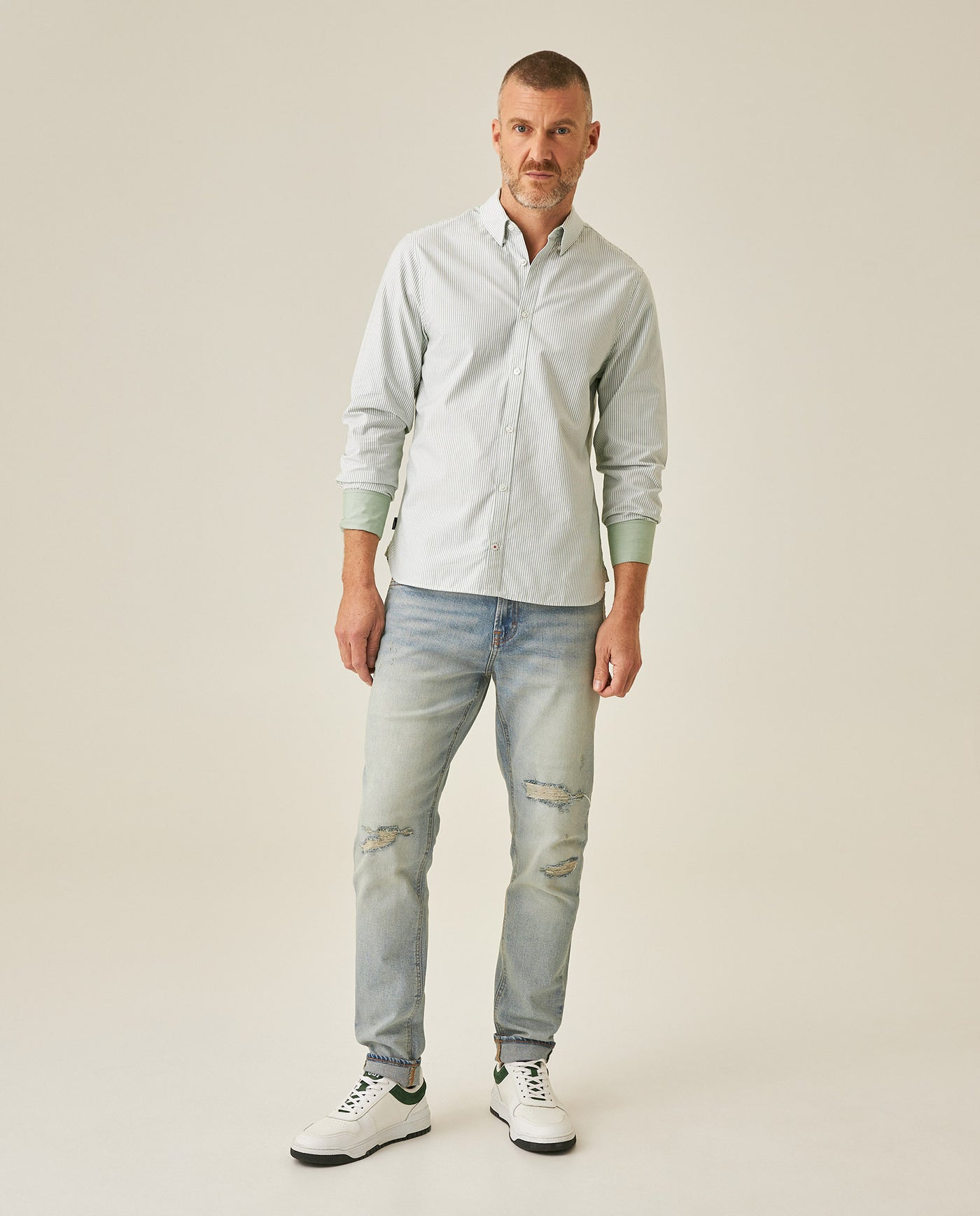 Men´s Slim Fit Striped Shirt - Green 63_617H201_VER170220_4