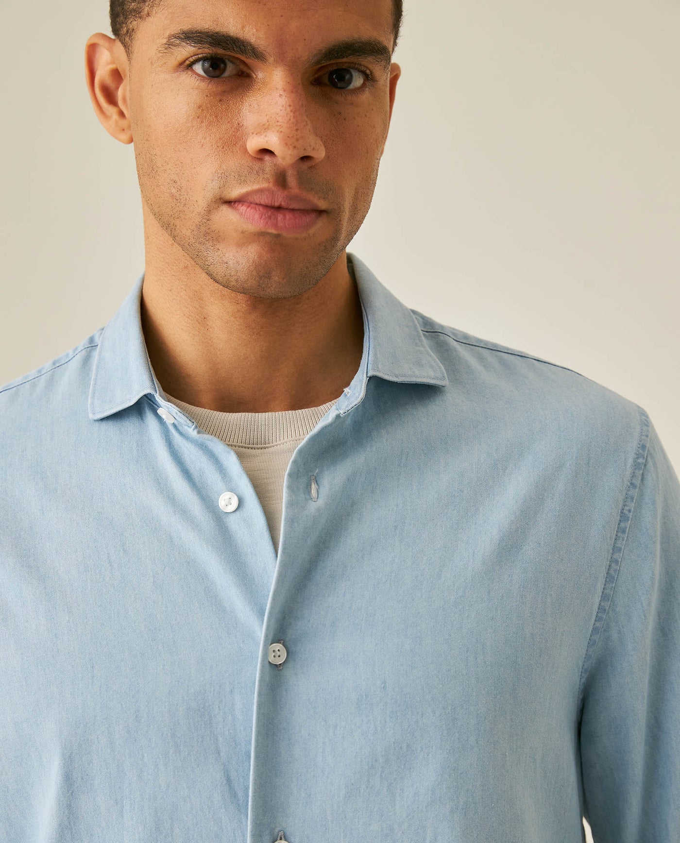 Mens Slim Fit Lightweight Denim Shirt - Blue 63_617H203_AZU154714_5