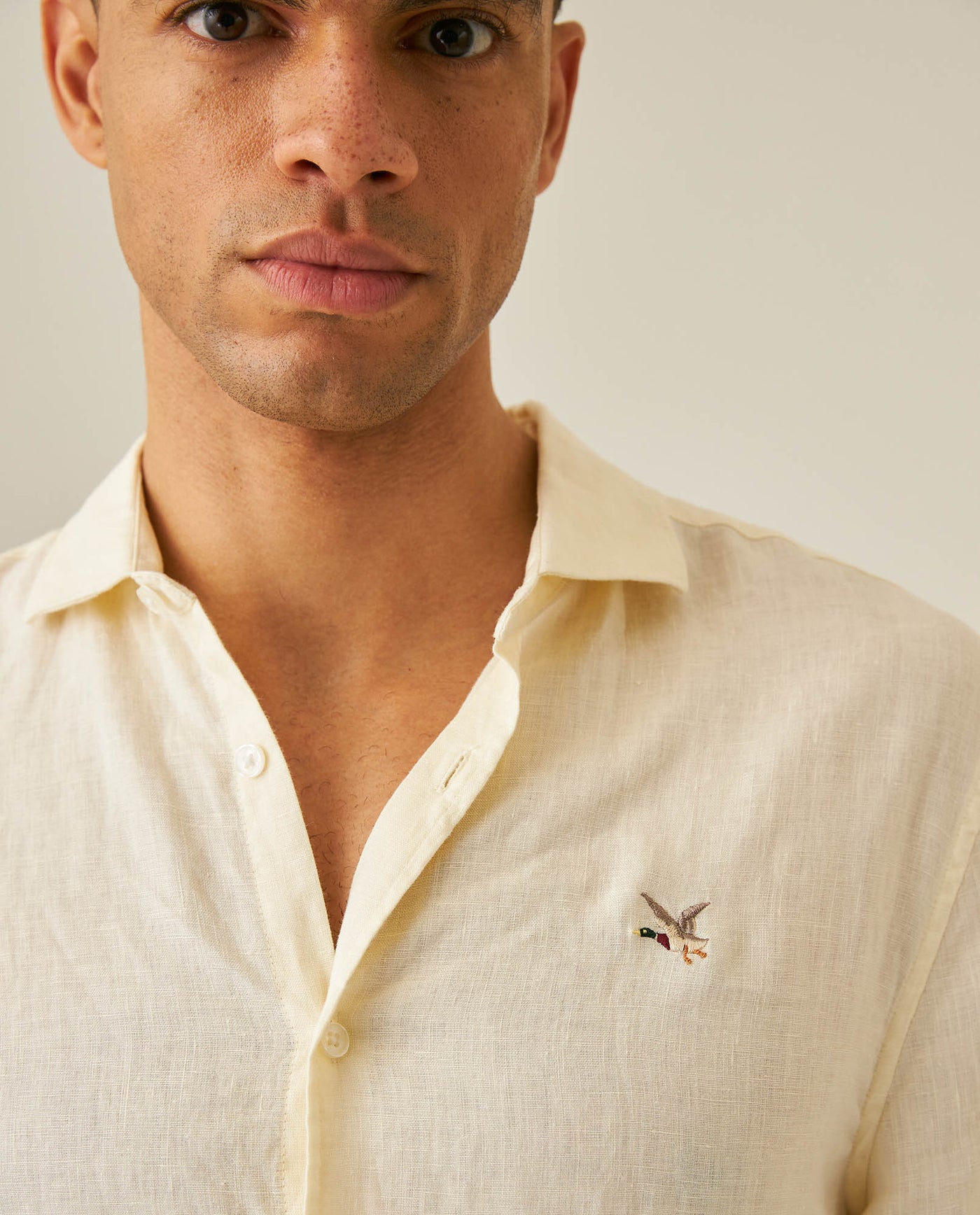 Mens Regular Fit Linen Embroidered Shirt - Yellow 63_617H204_AMA120710_5