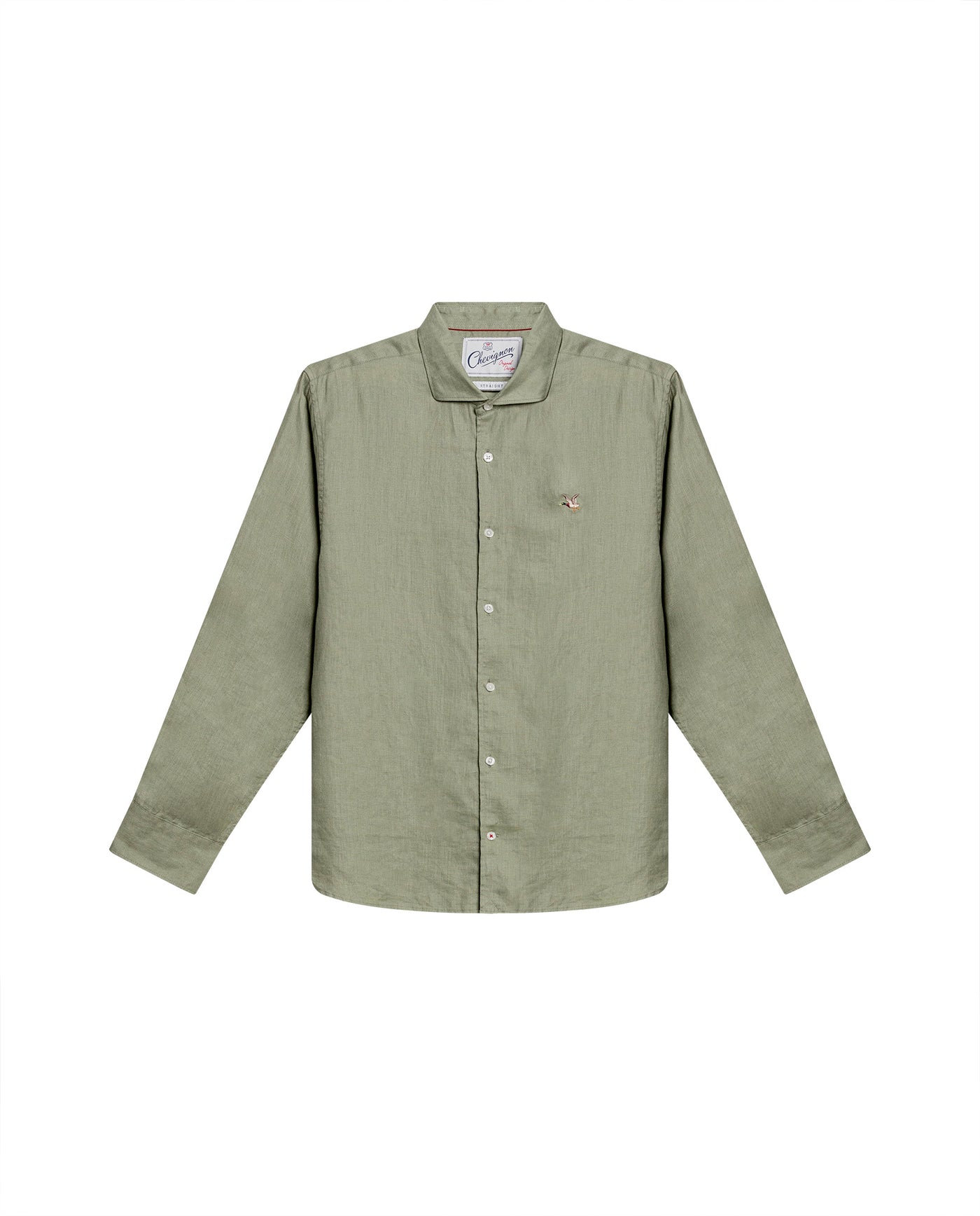 Mens Regular Fit Linen Embroidered Shirt - Green 63_617H204_VER140232_3