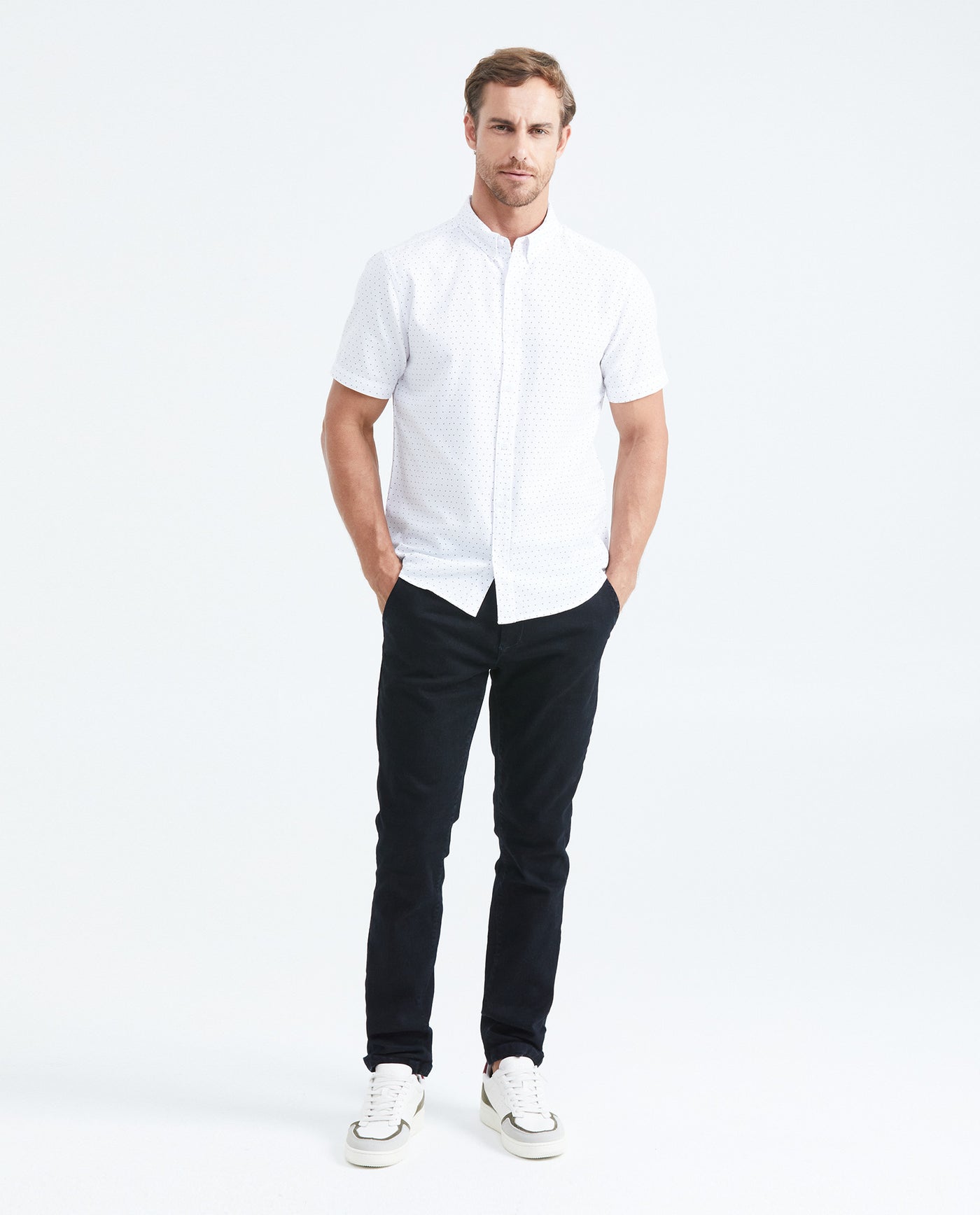 Men's Slim Fit Short Sleeve Shirt Mini Print Cotton-Lyocell Blend - 2
