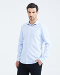 Slim Fit Long Sleeve Cotton Shirt with Stripe Effect for Men - Blue