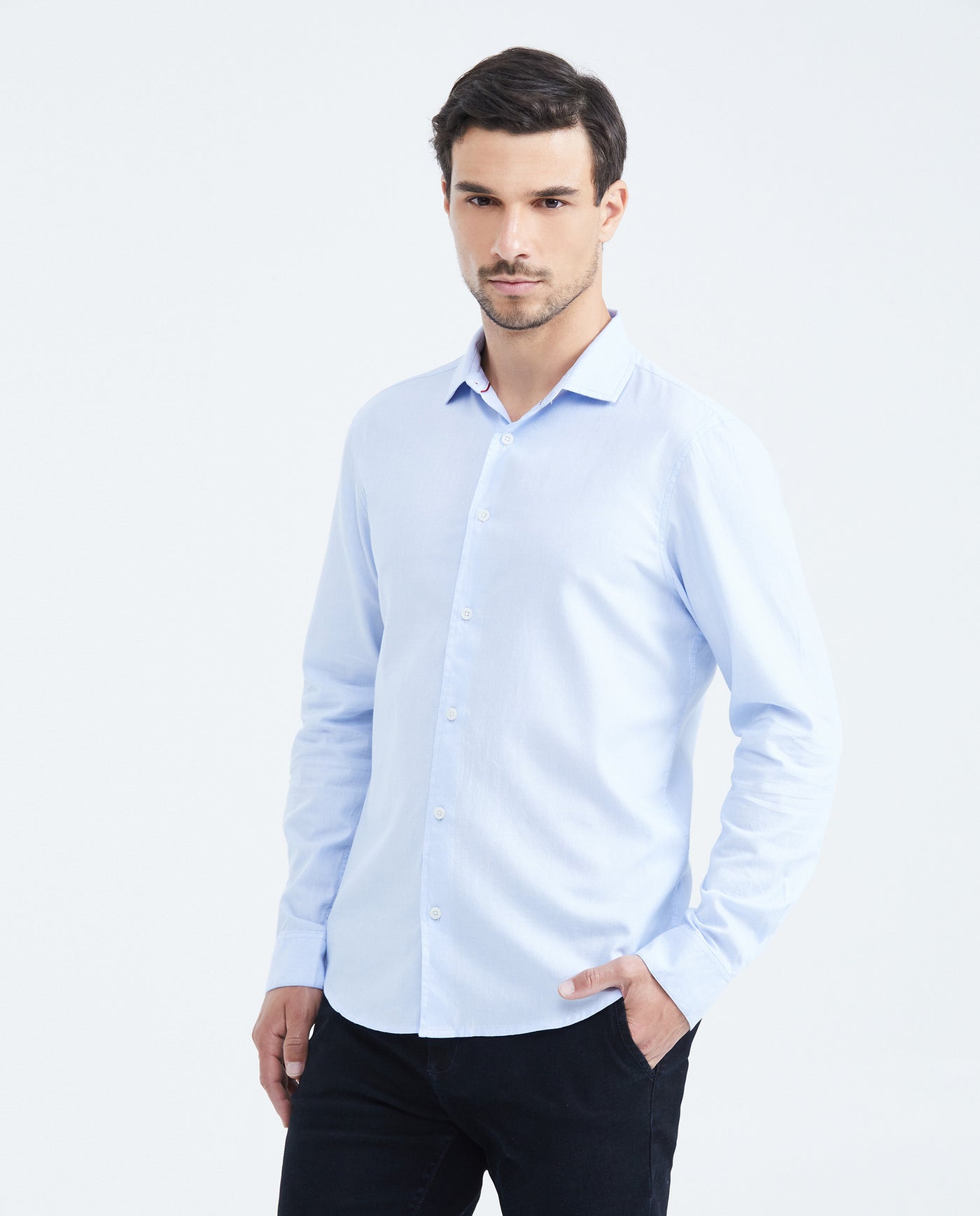 Slim Fit Long Sleeve Cotton Shirt with Stripe Effect for Men - Blue 619F025 - 1