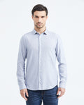 Men's Shirt Slim Fit Long Sleeve with Stripe Effect - Blue