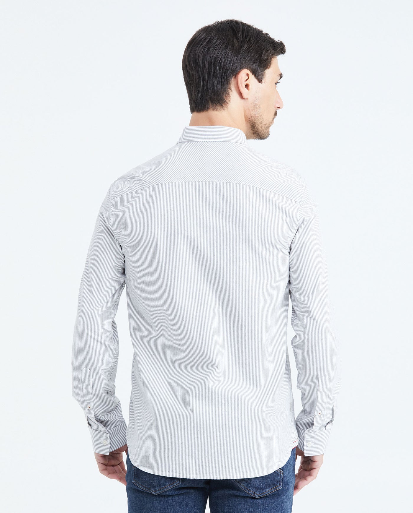 Men's Slim Fit Long Sleeve Striped Shirt Red Collar Side Details in Cotton-Polyester Blend 619F031 - 4