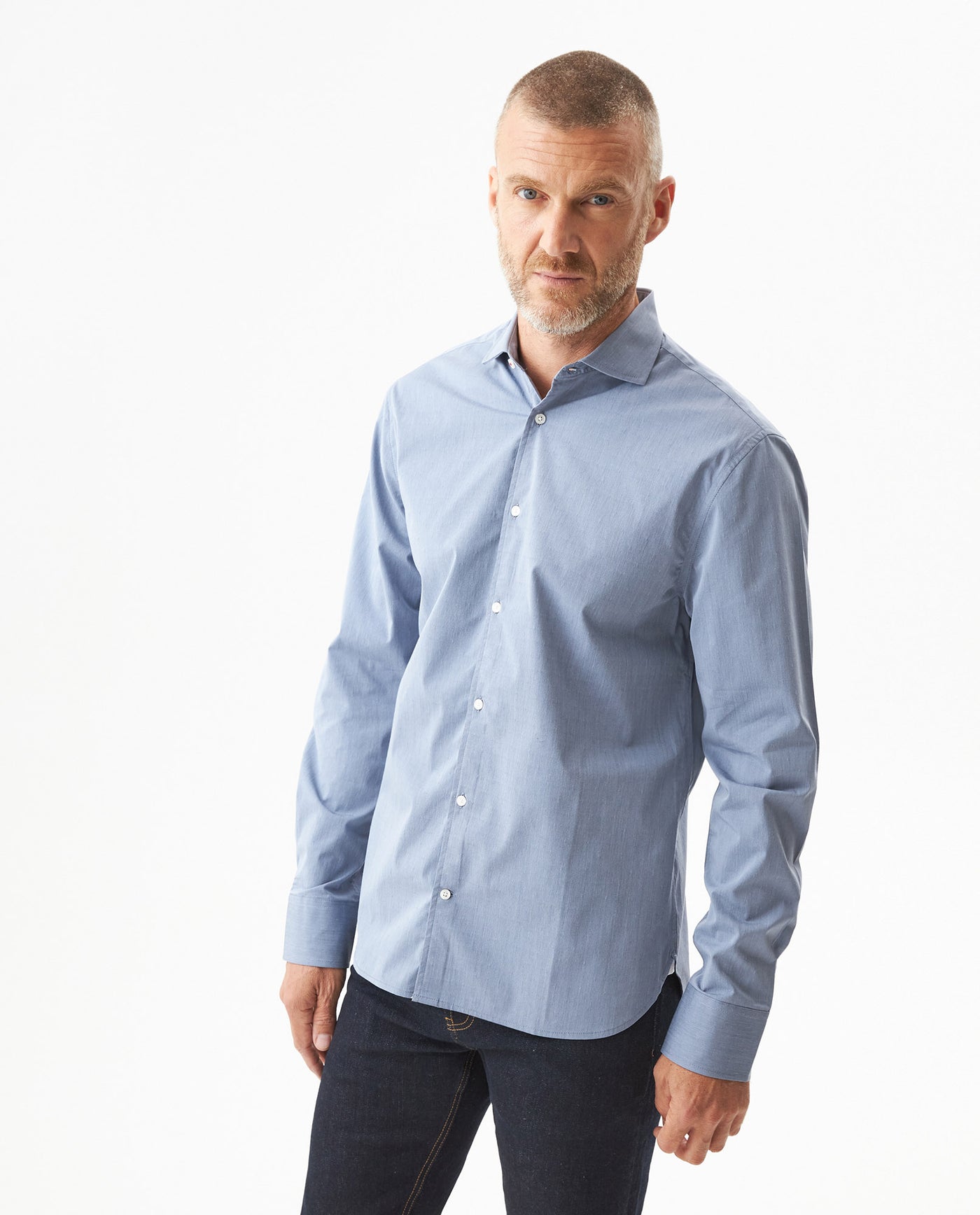 Men's Long Sleeve Dobby Shirt - Blue 619G004 - 1