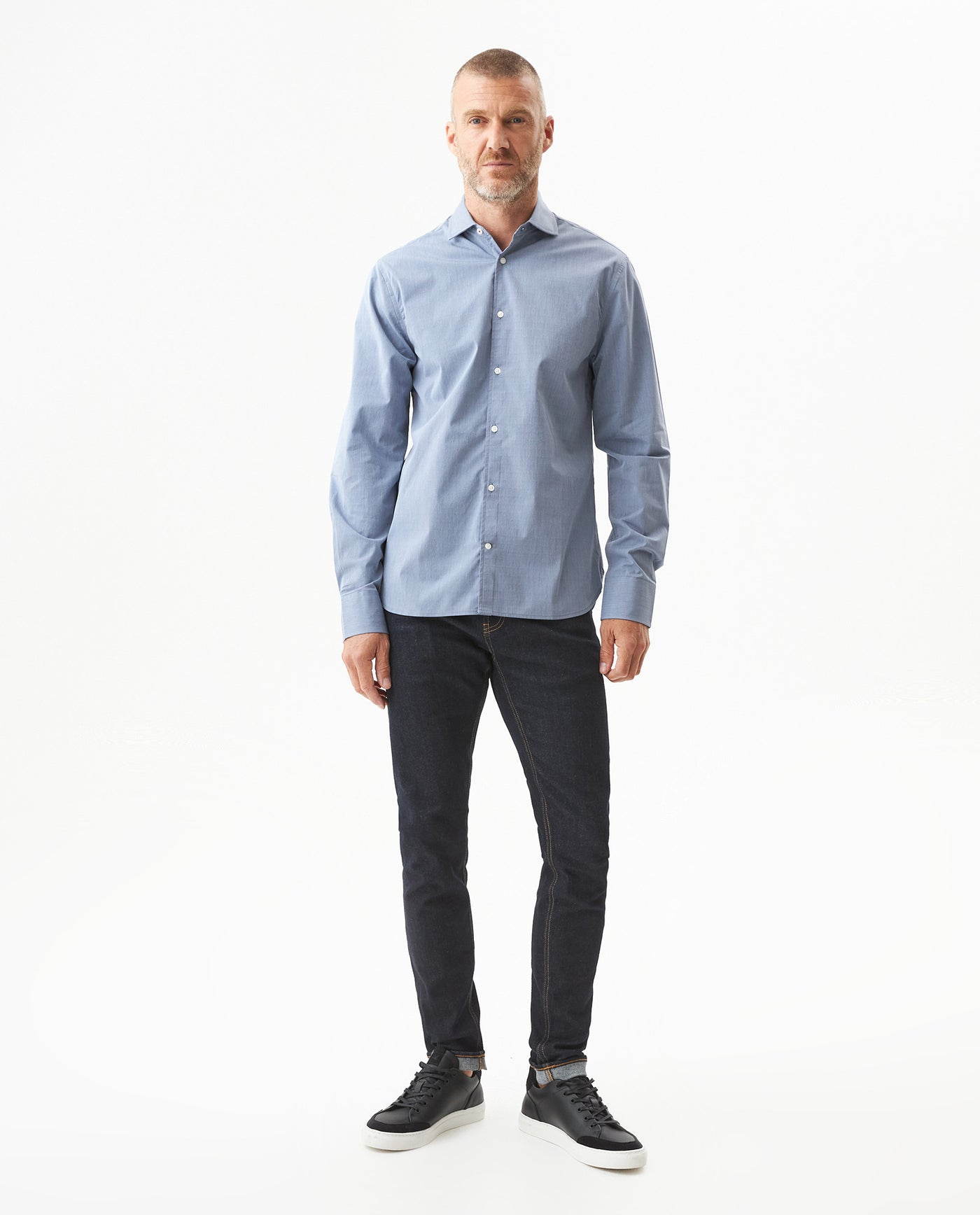 Men's Long Sleeve Dobby Shirt - Blue 619G004 - 3