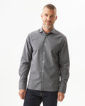Men's Long Sleeve Slim Fit Yarn-dyed Checkered Fabric Shirt in Cotton-CoolMax Blend Tidewater