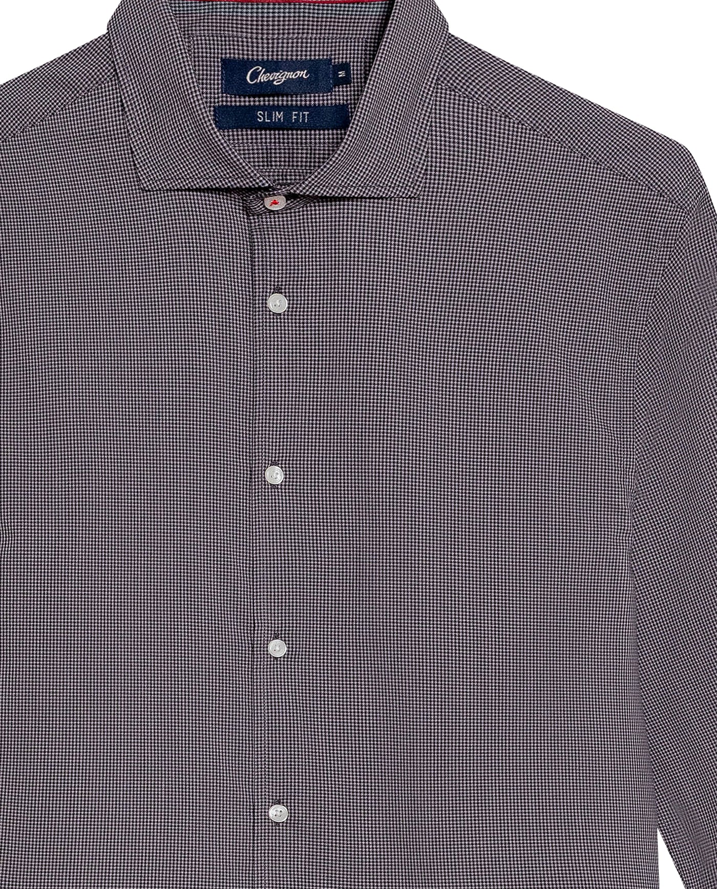 Men's Long Sleeve Slim Fit Yarn-dyed Checkered Fabric Shirt in Cotton-CoolMax Blend, Tidewater - 7