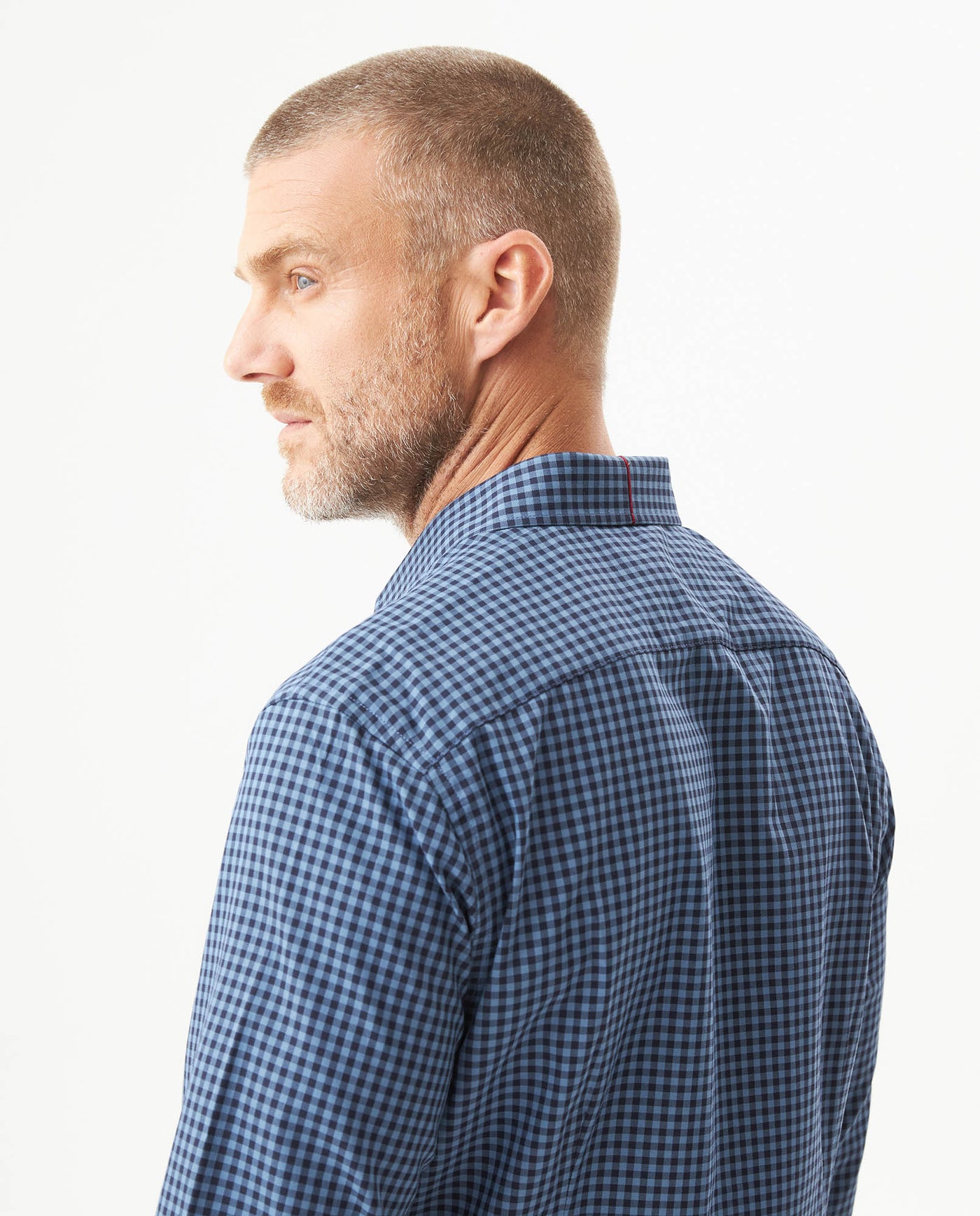 Men's Long Sleeve Slim Fit Yarn-dyed Checkered Fabric Shirt in Cotton-CoolMax Blend, Boatyard 619G007 - 6