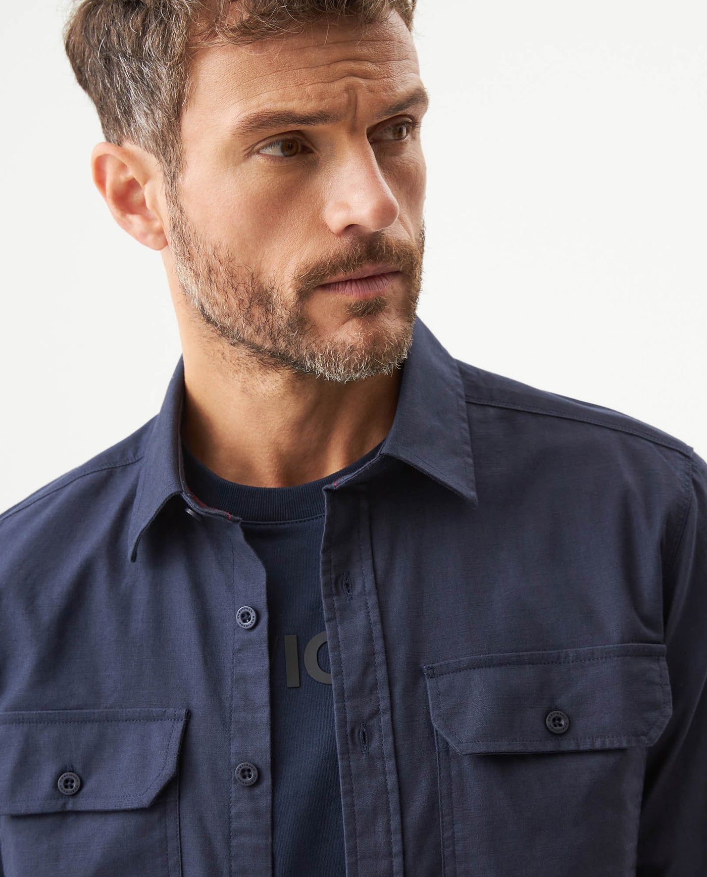 Men's Long Sleeve Flap Pockets Shirt in Cotton, Seaport 619G008 - 3